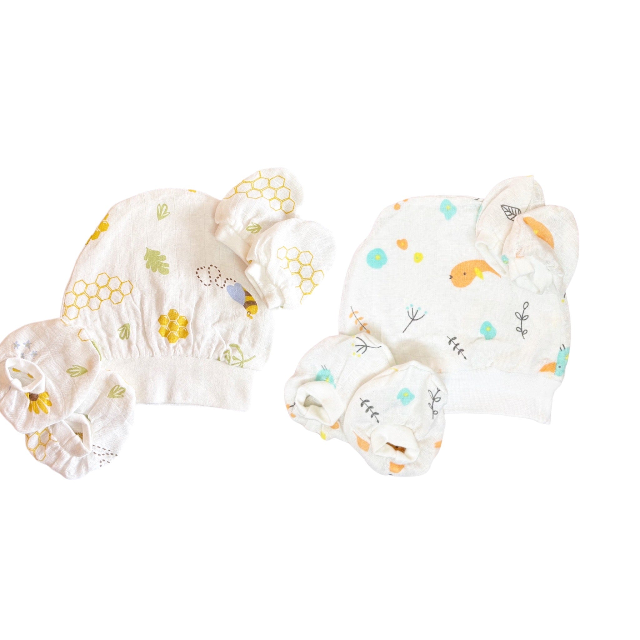 Buy 100% Cotton Cap, Booties Mittens Set For Newborn Baby