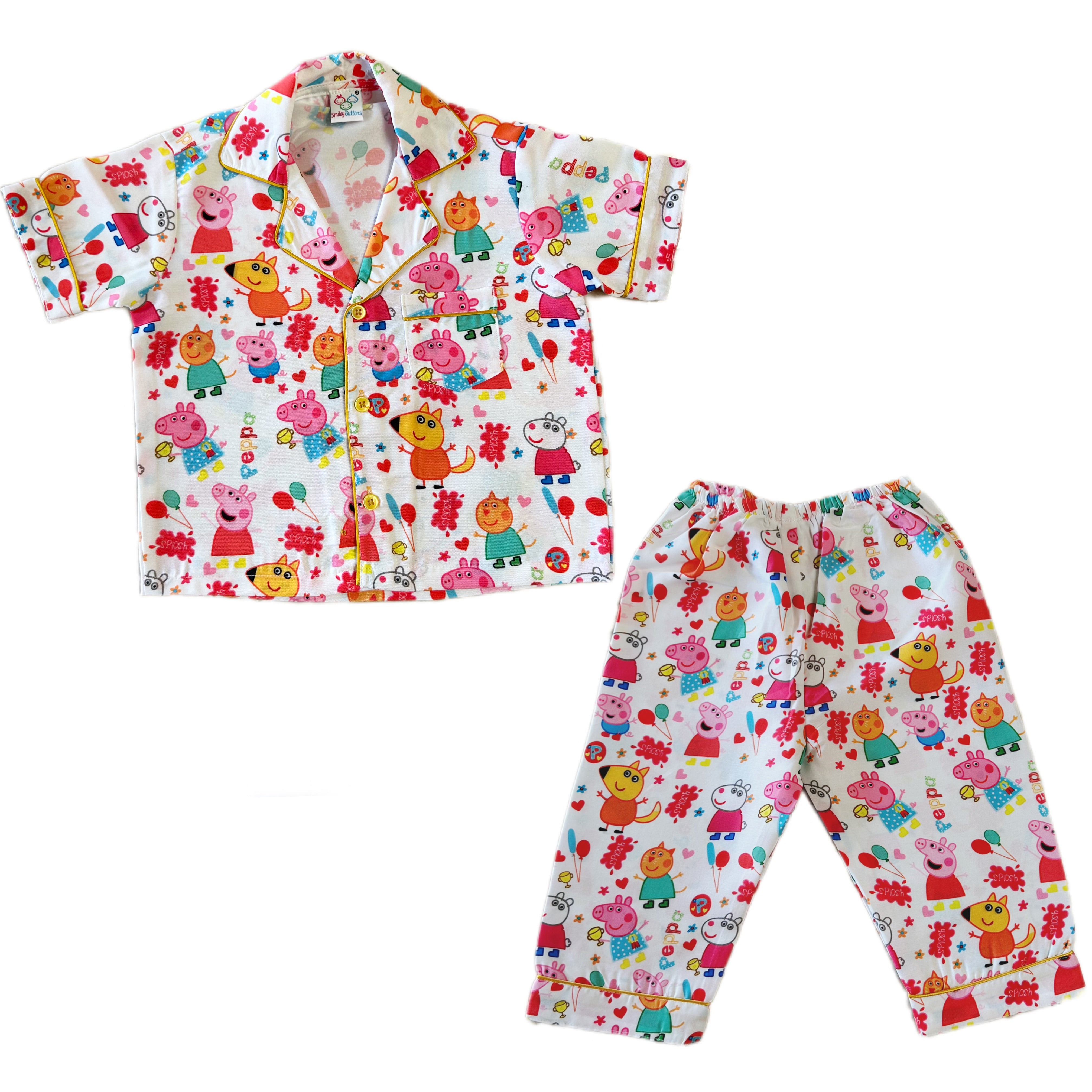 Cotton Night Suit Peppa Pig – Smiley Buttons - Main Image
