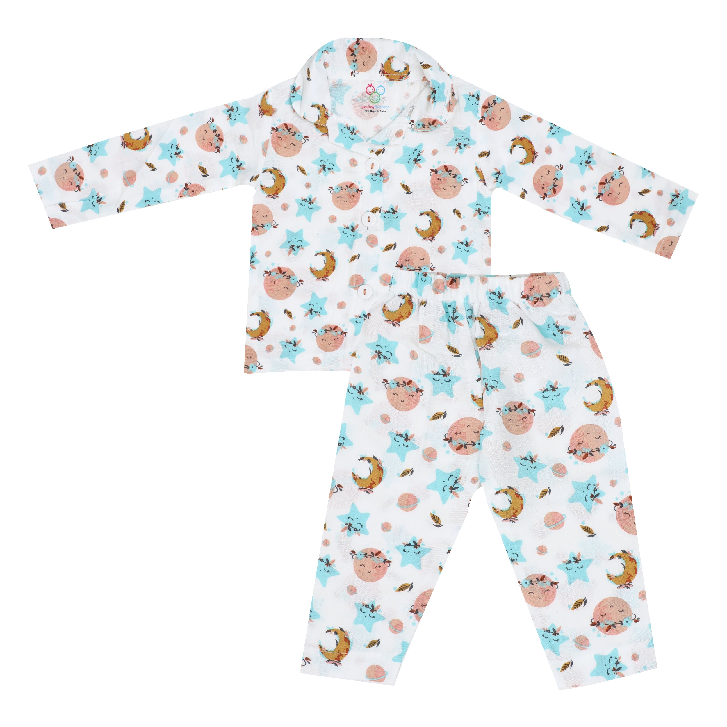 Buy Soft Muslin Pajama for Newborn Baby Boy Girl Smiley Buttons