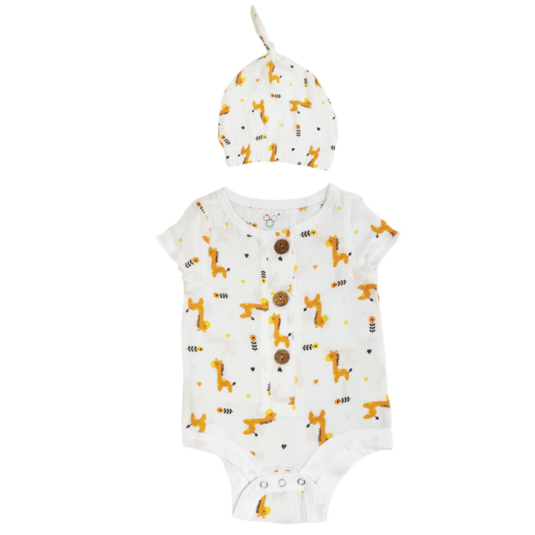 Muslin Bodysuit & Cap - Giraffe
