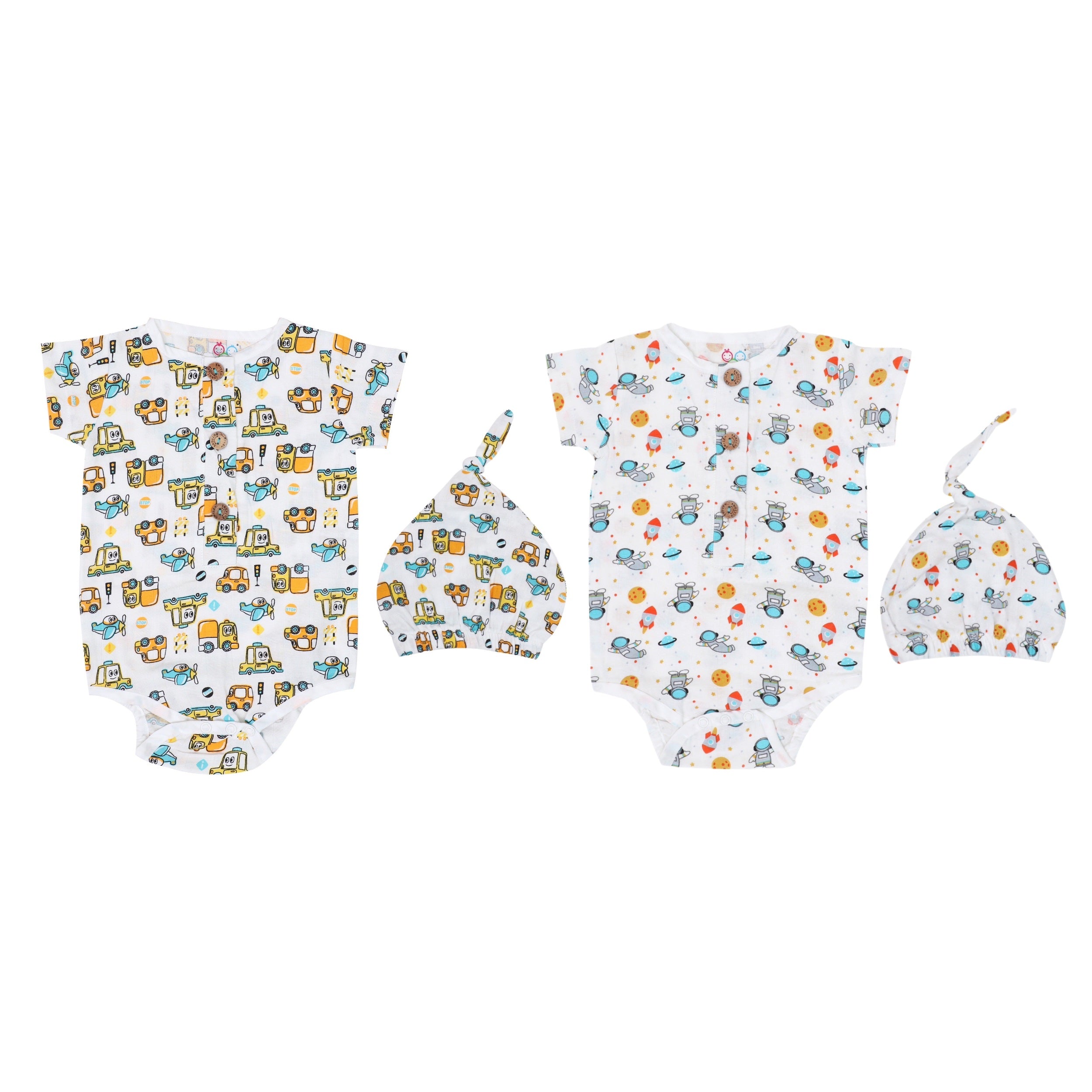 Muslin Bodysuit with Cap - 2 Pack