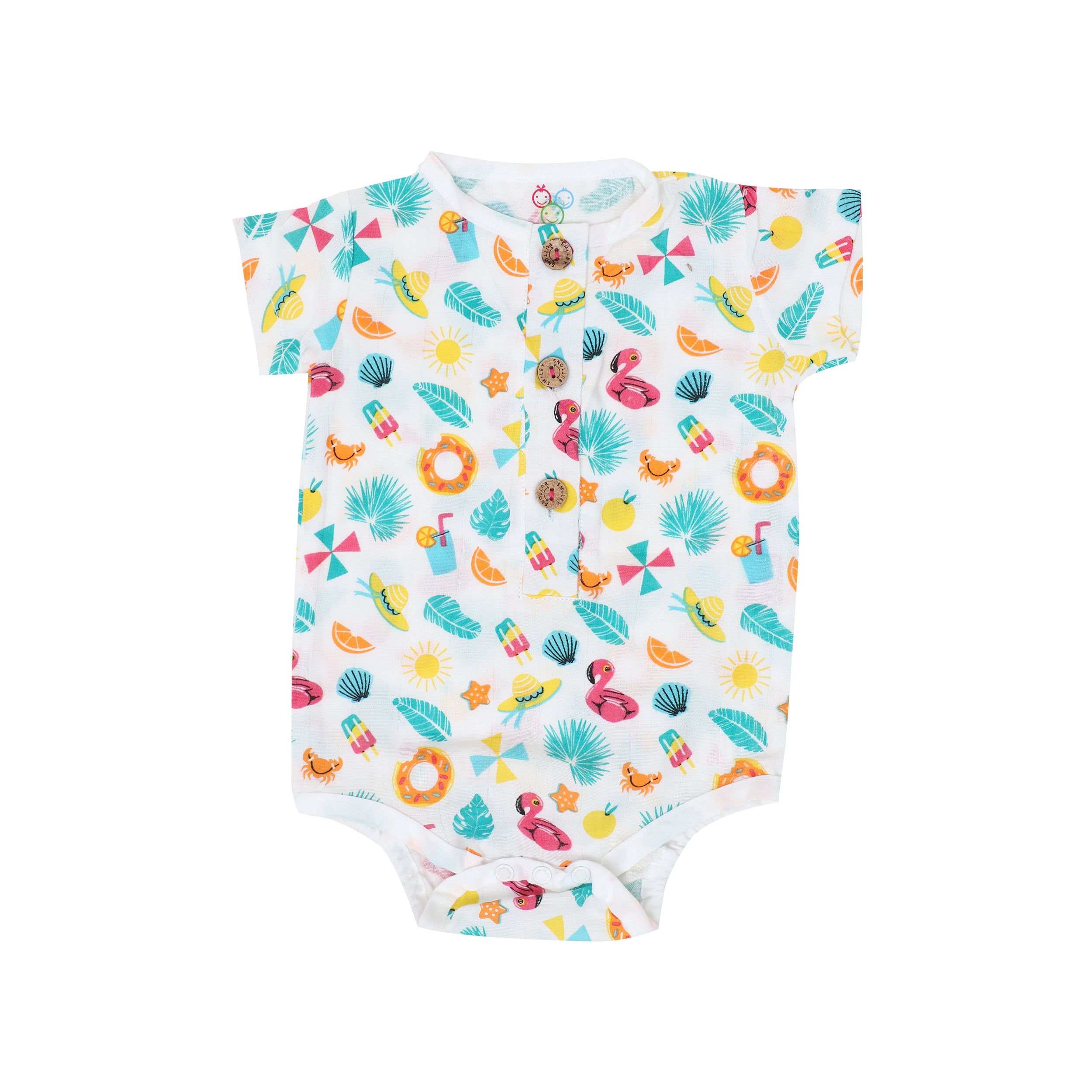 Muslin Bodysuit with Cap - Summer Splash