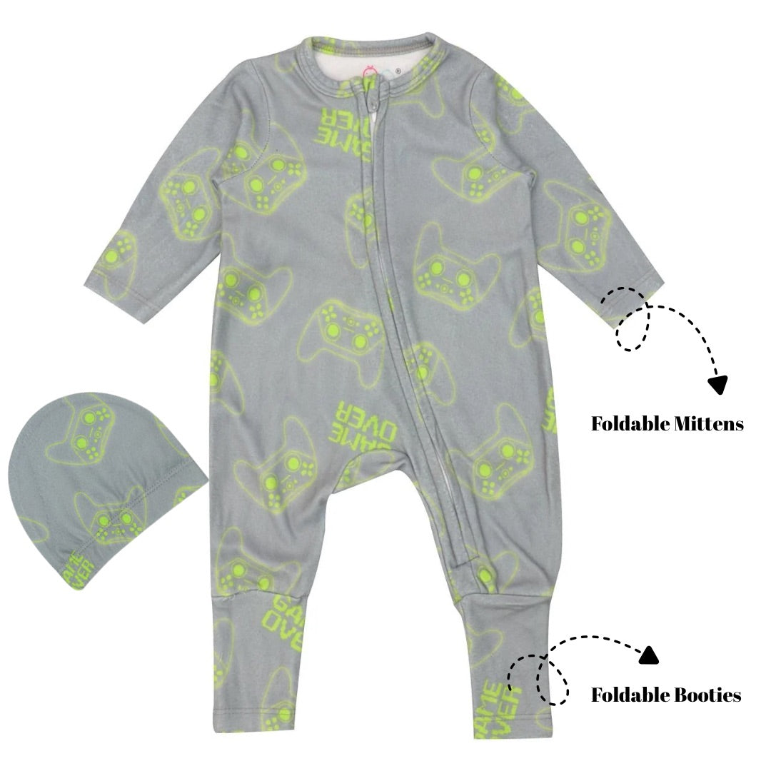 Footie with foldable Mittens & Booties - Grey