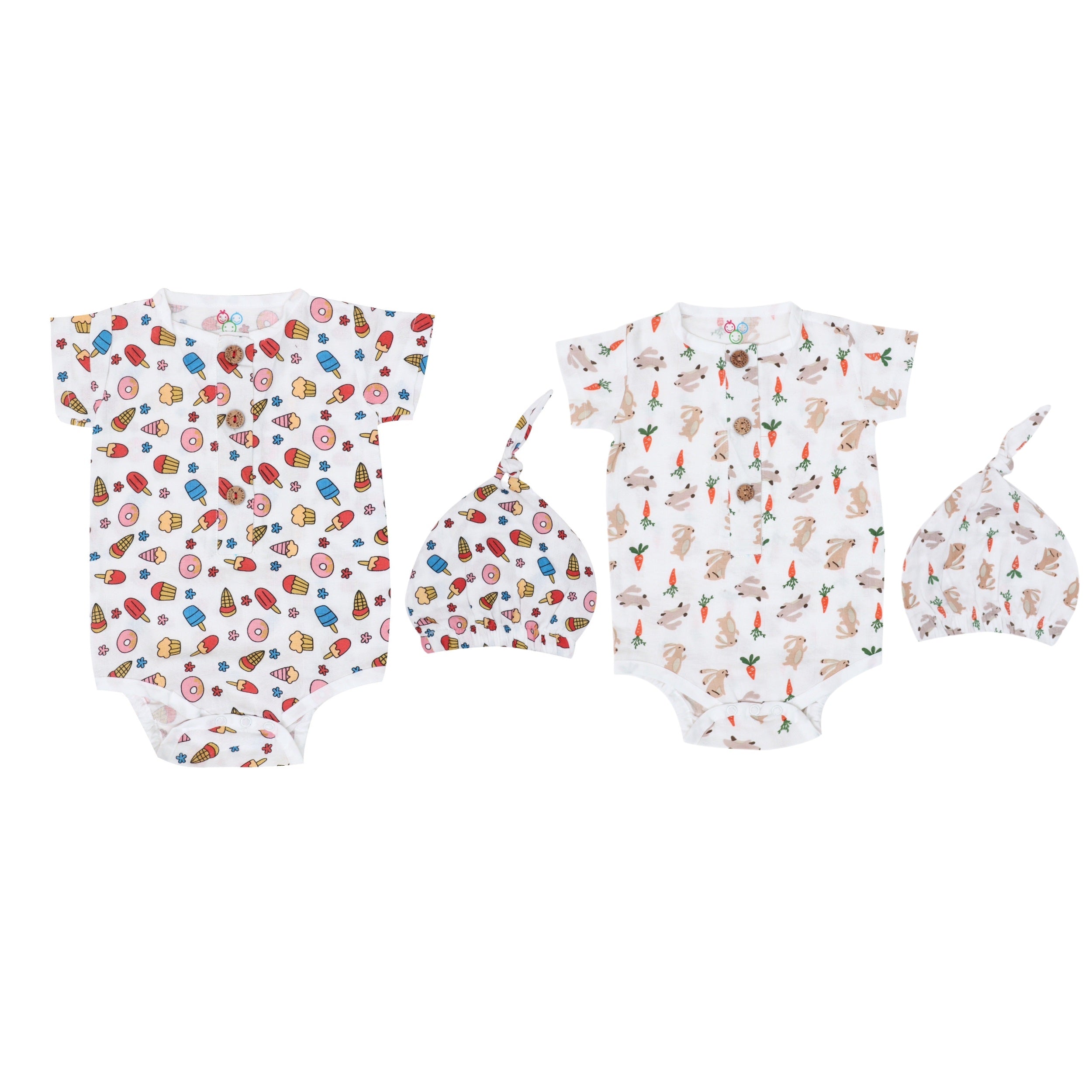 Muslin Bodysuit with Cap - 2 Pack