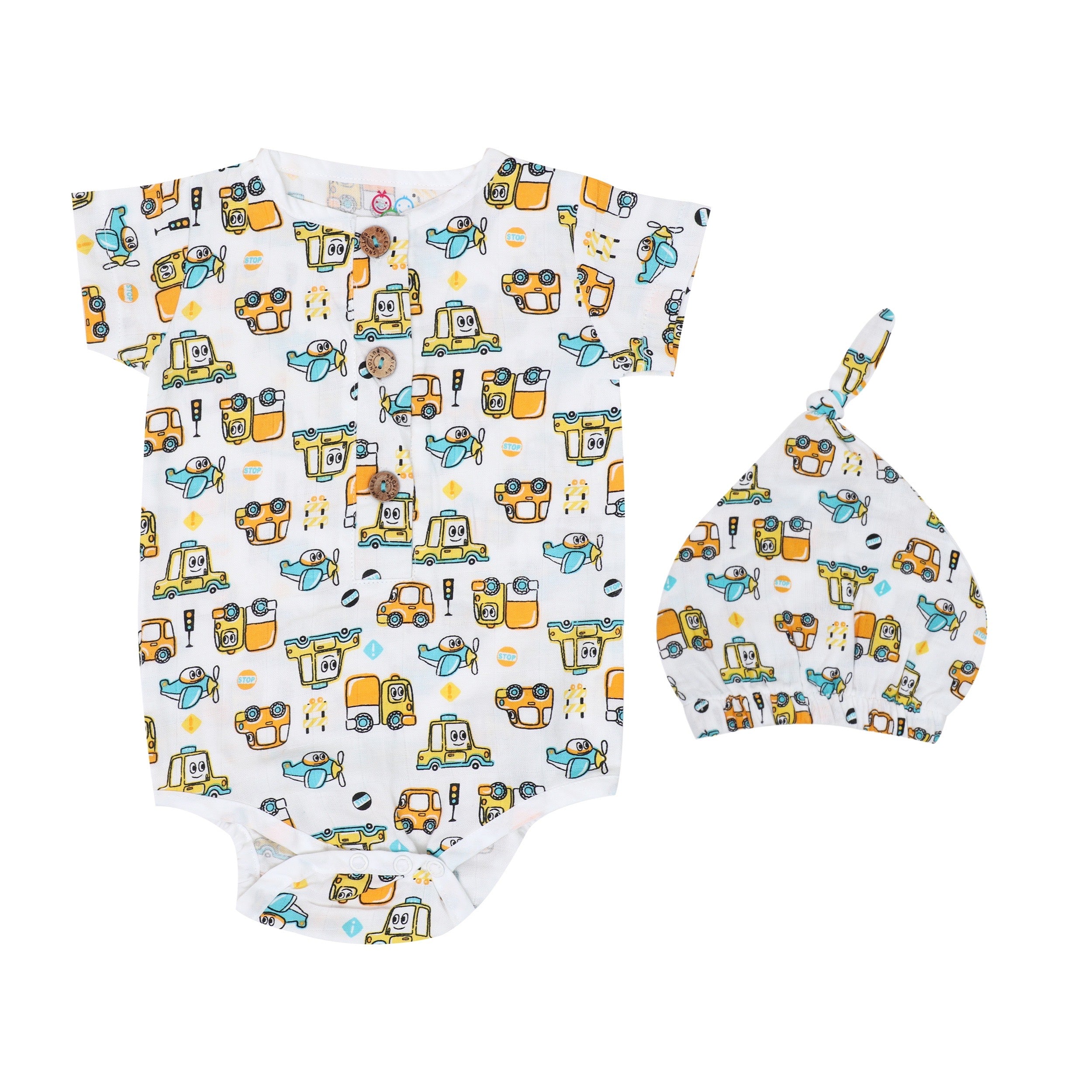 Muslin Bodysuit with Cap - Traffic Jam