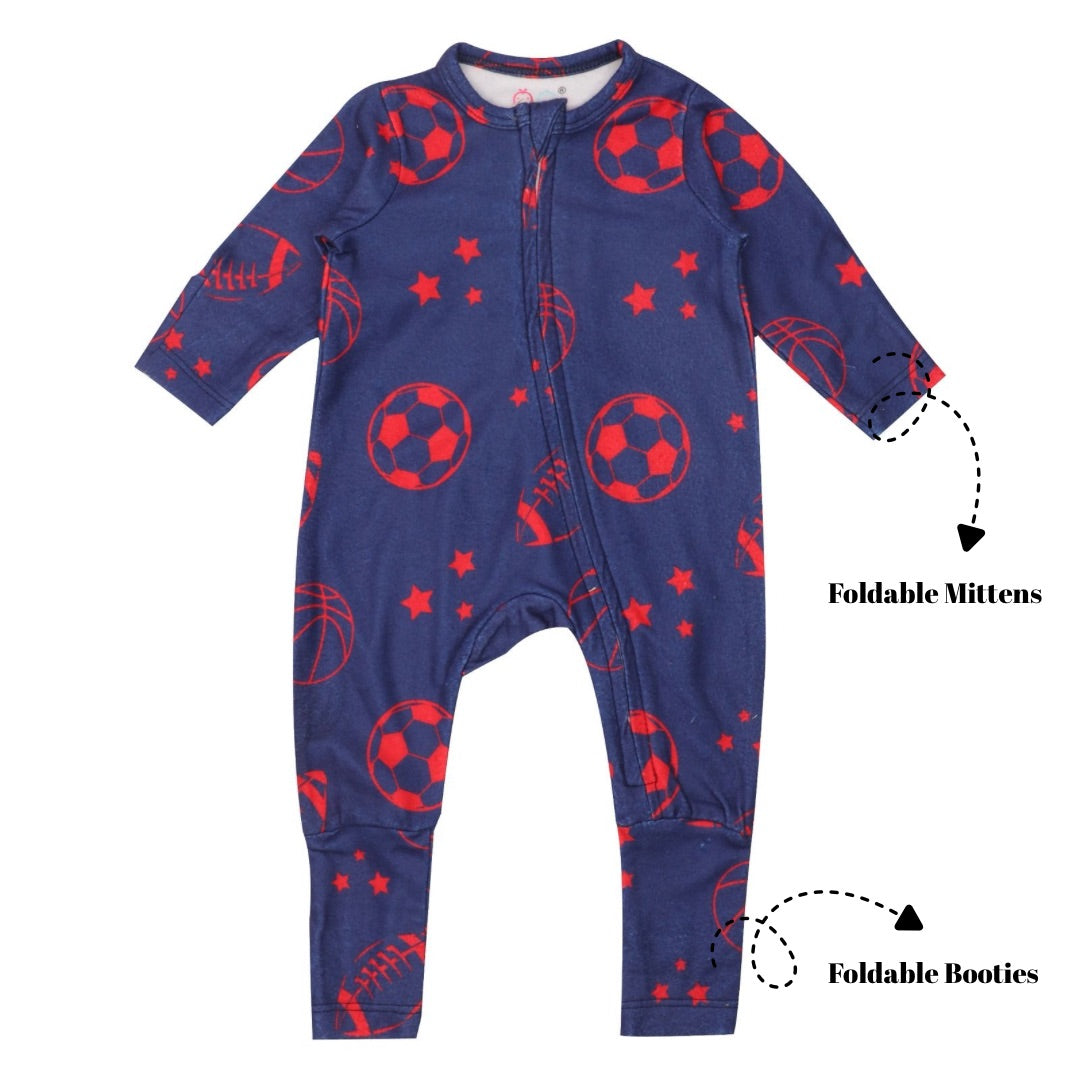 Footie with foldable Mittens & Booties - Blue