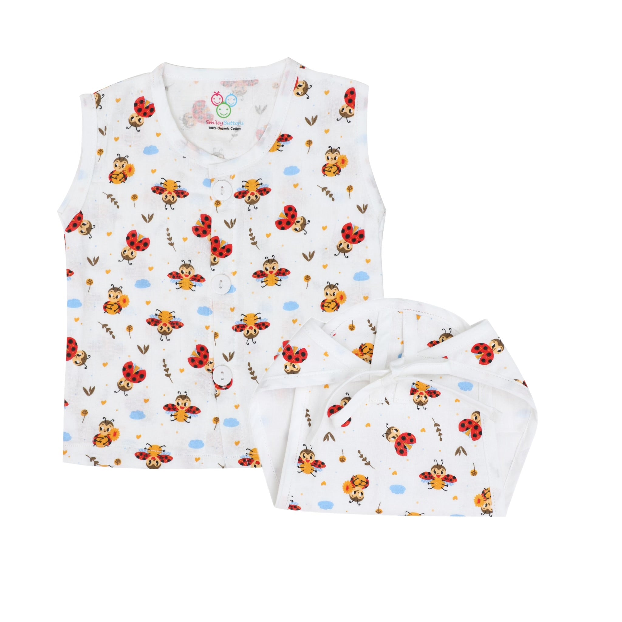 Muslin Jabla & Nappy  - LadyBug Charm
