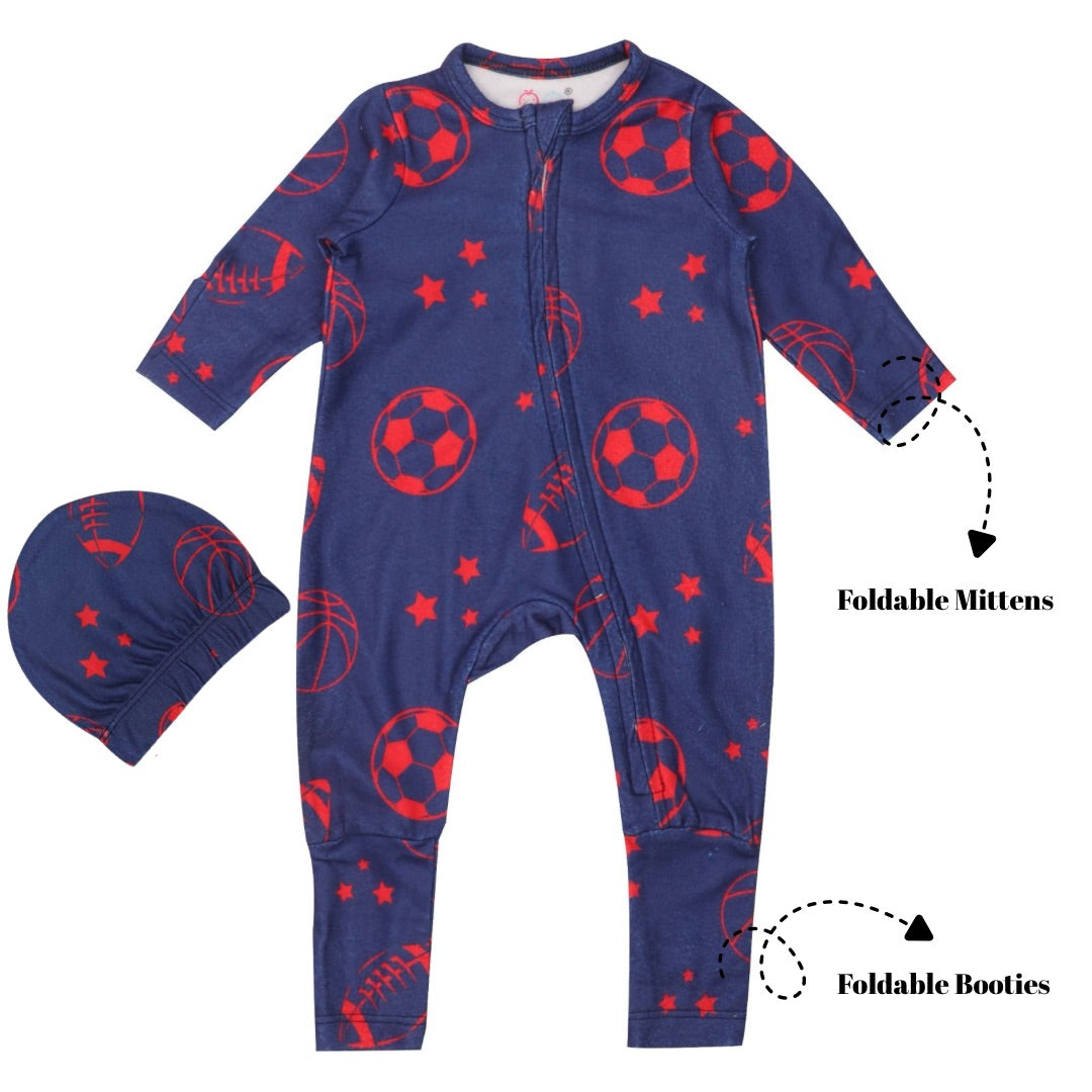 Footie with foldable Mittens & Booties - Blue