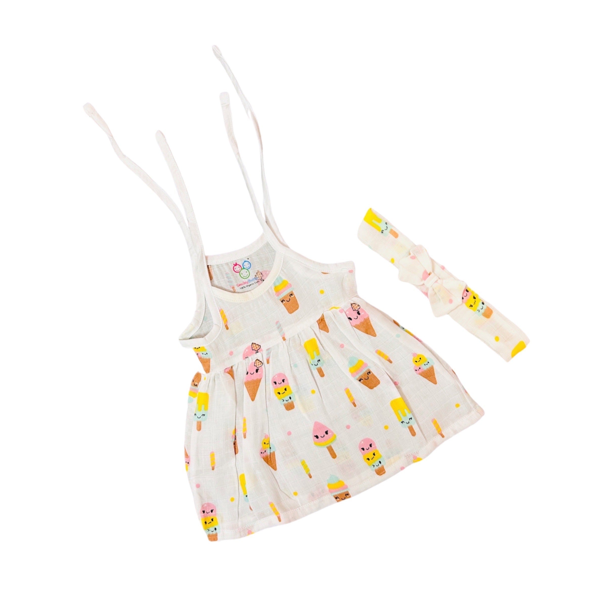 Muslin Frock Jabla With Bow - Icecream