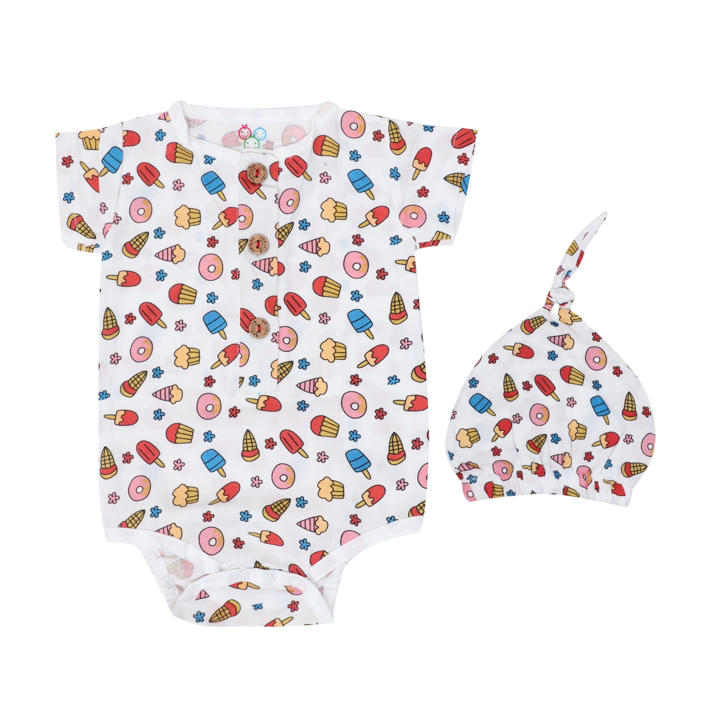 Muslin Bodysuit with Cap - Sundae Swirl