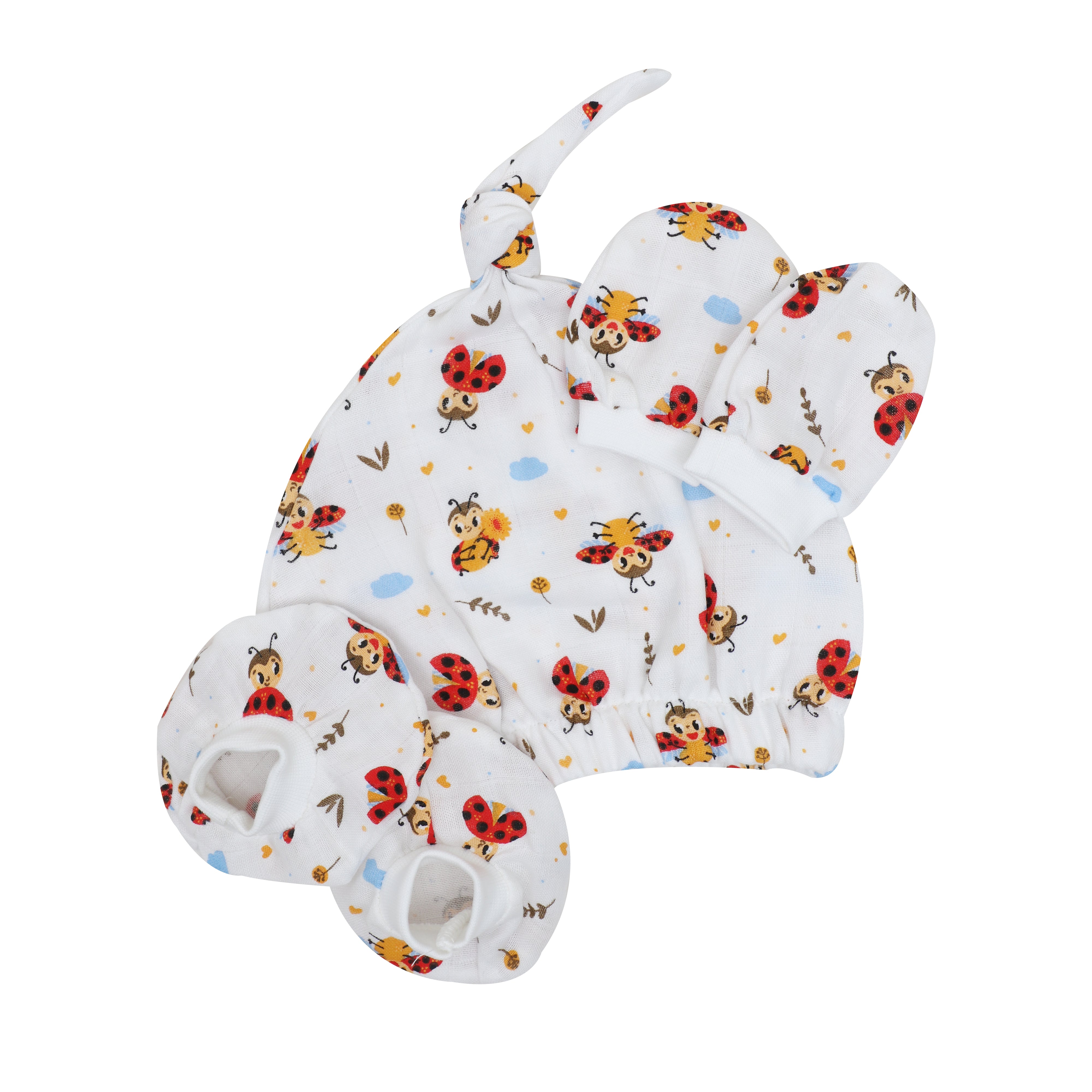 New Muslin Cap Booties & Mittens