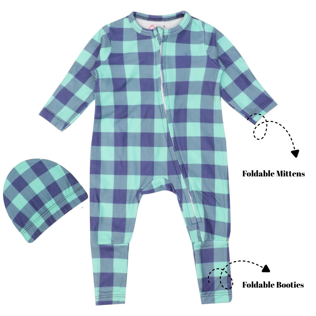 Footie with foldable Mittens & Booties - Blue