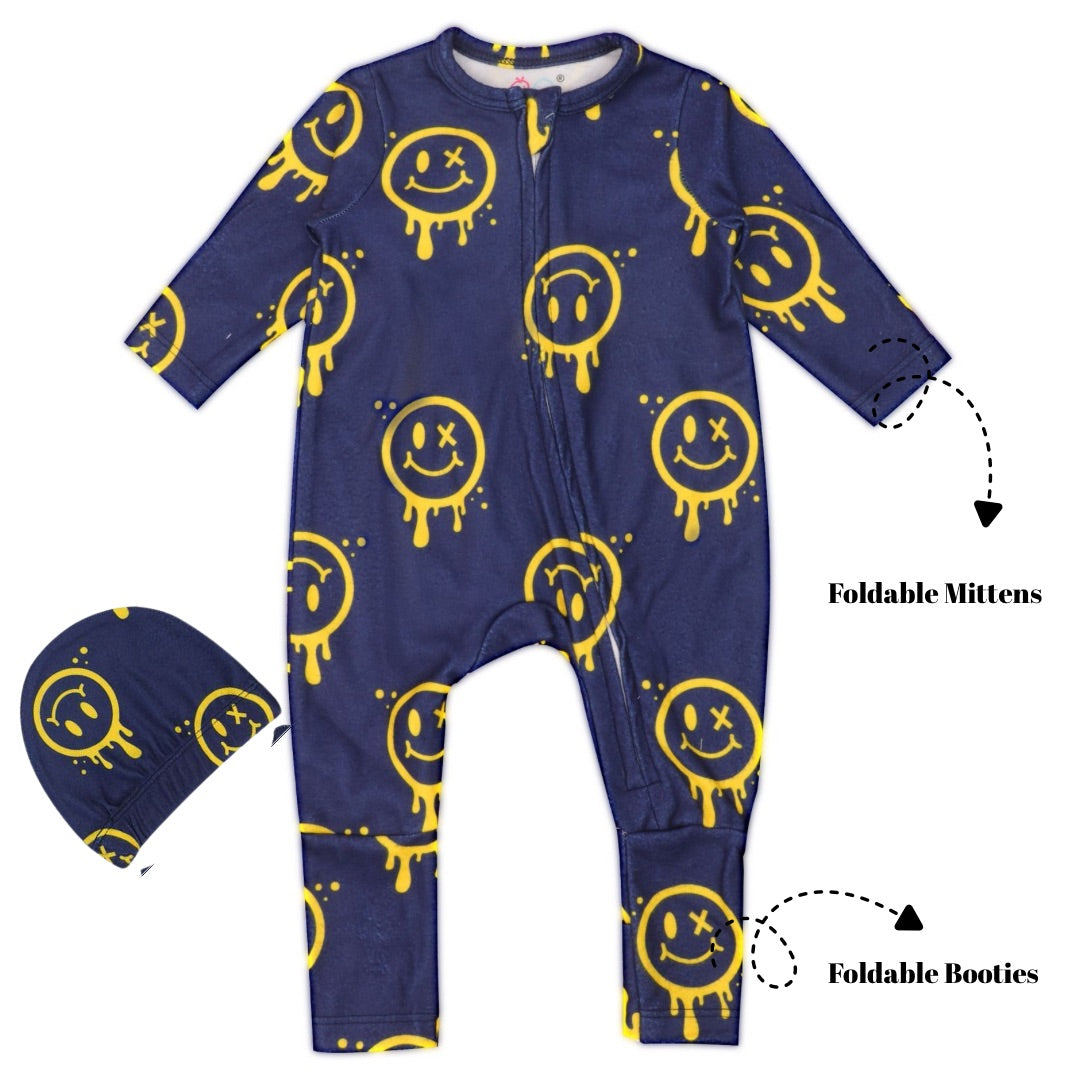 Footie with foldable Mittens & Booties - Smiley