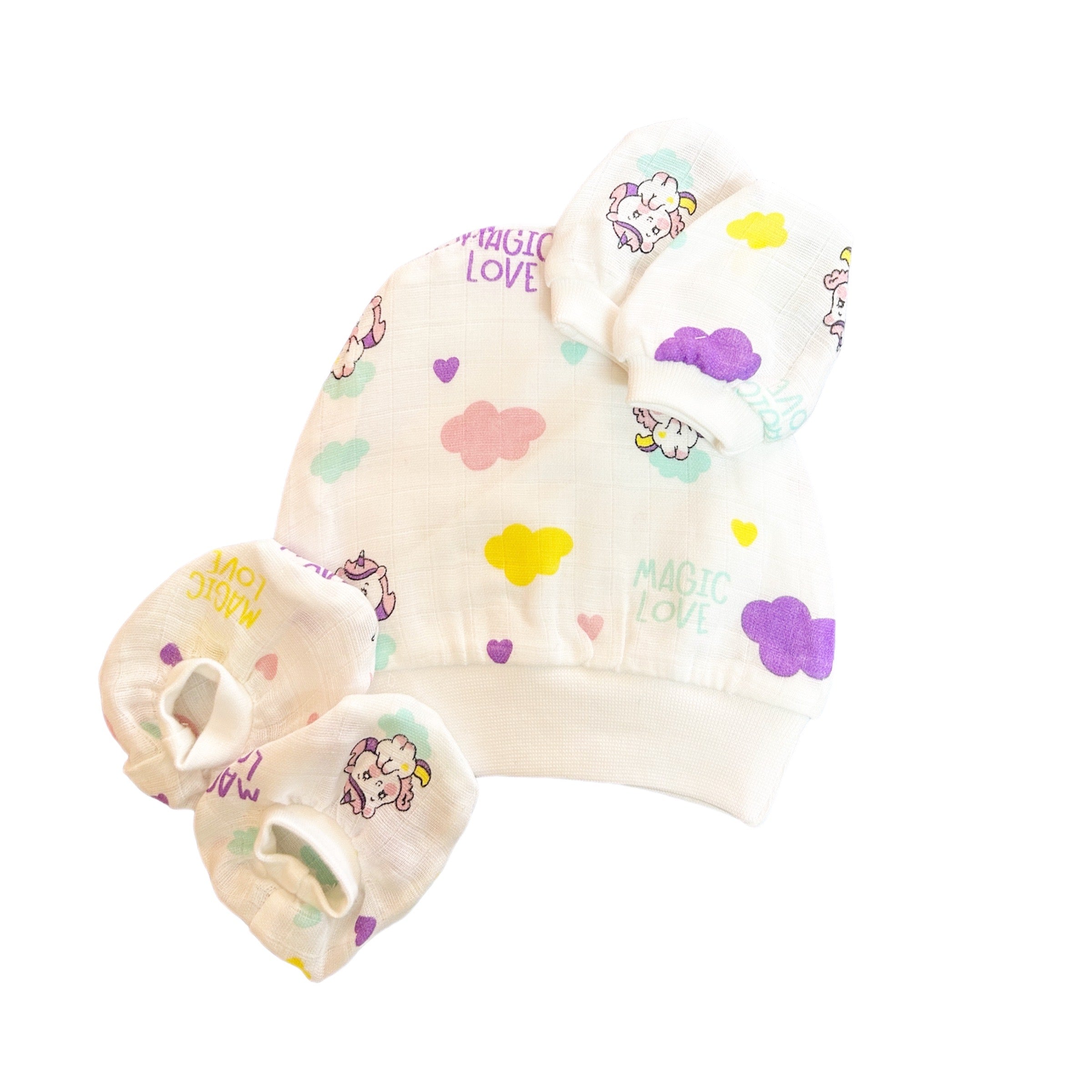New Muslin Cap Booties & Mittens 2 set
