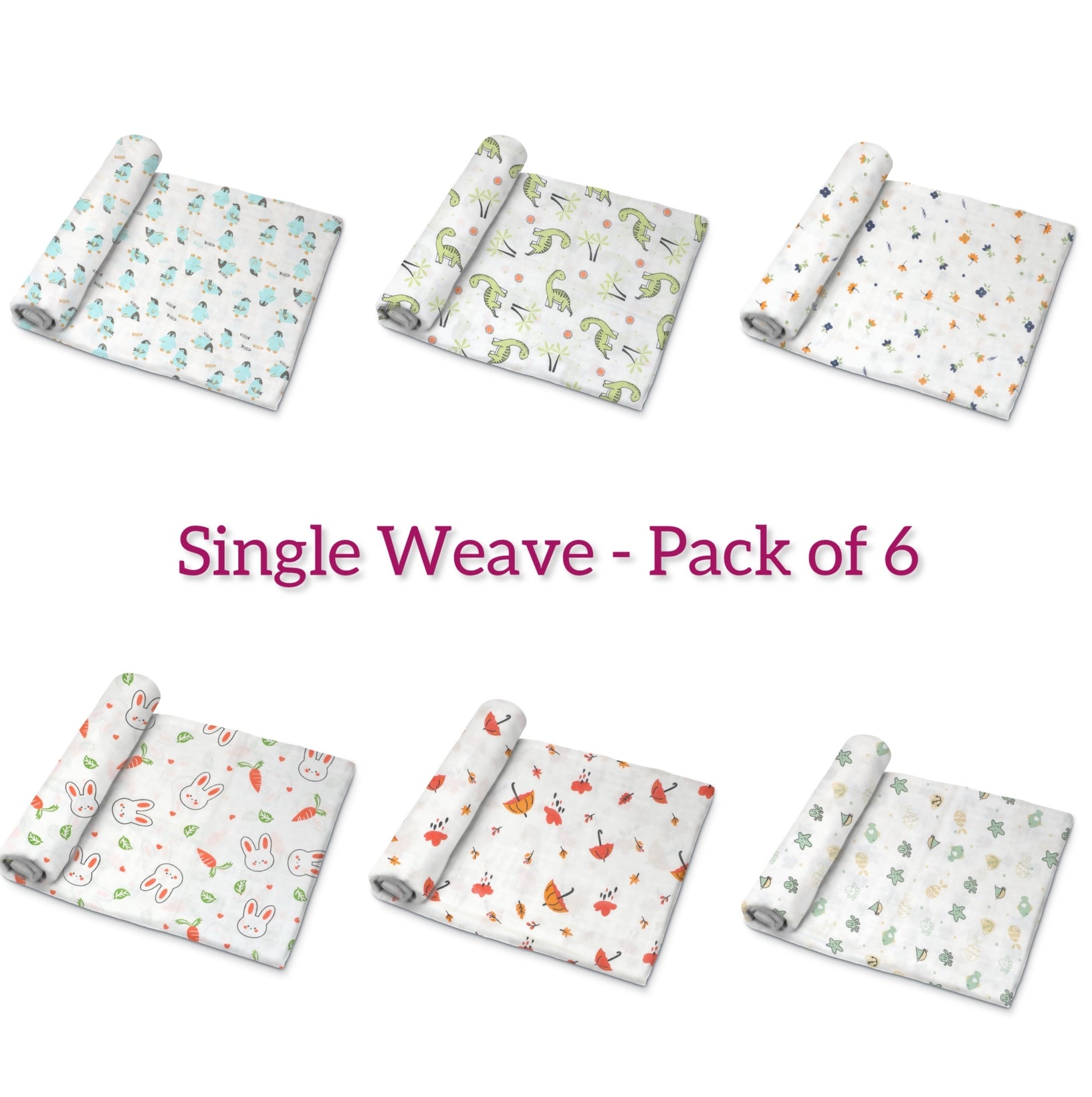 Single Weave | Muslin Swaddle - Pack of 6