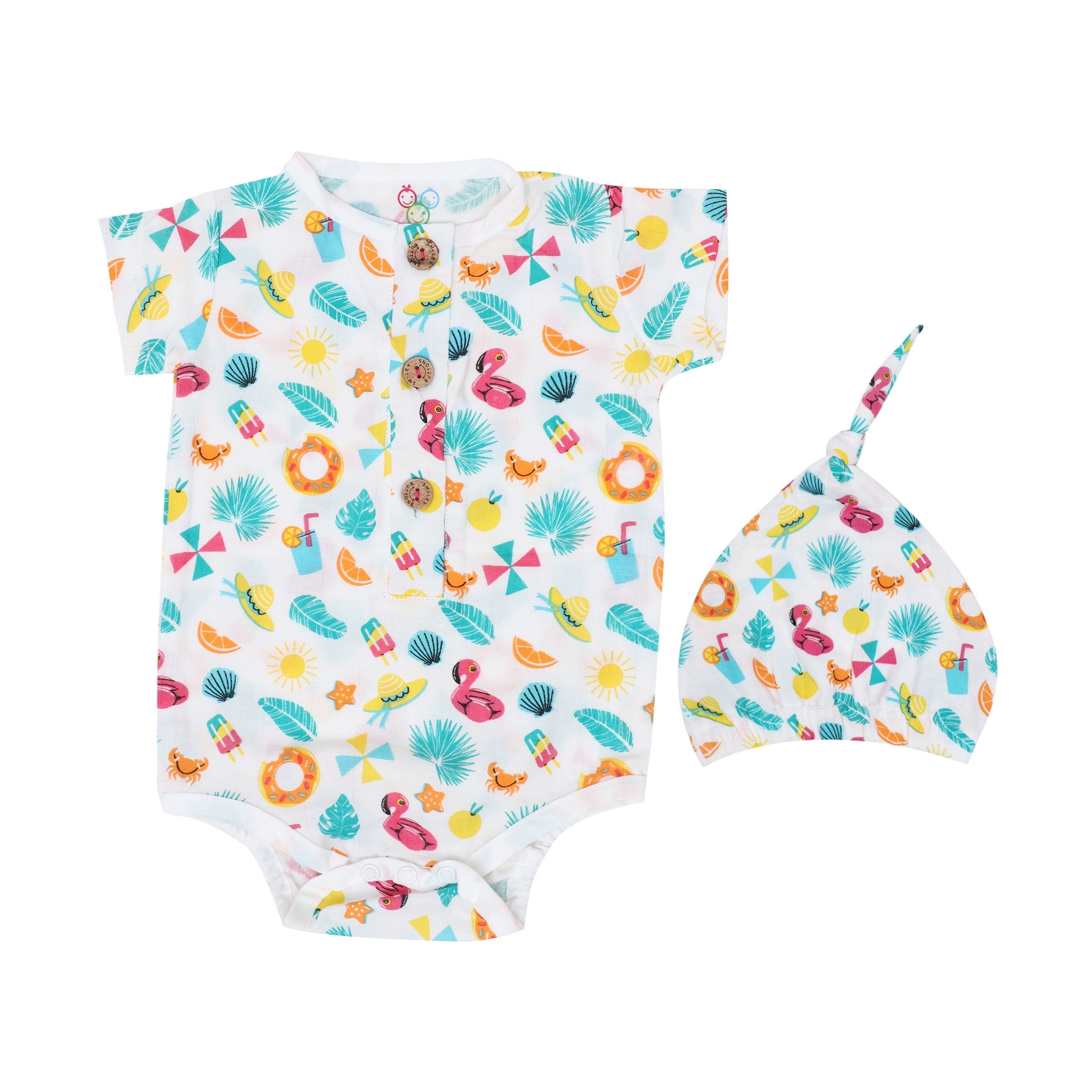 Muslin Bodysuit with Cap - Summer Splash