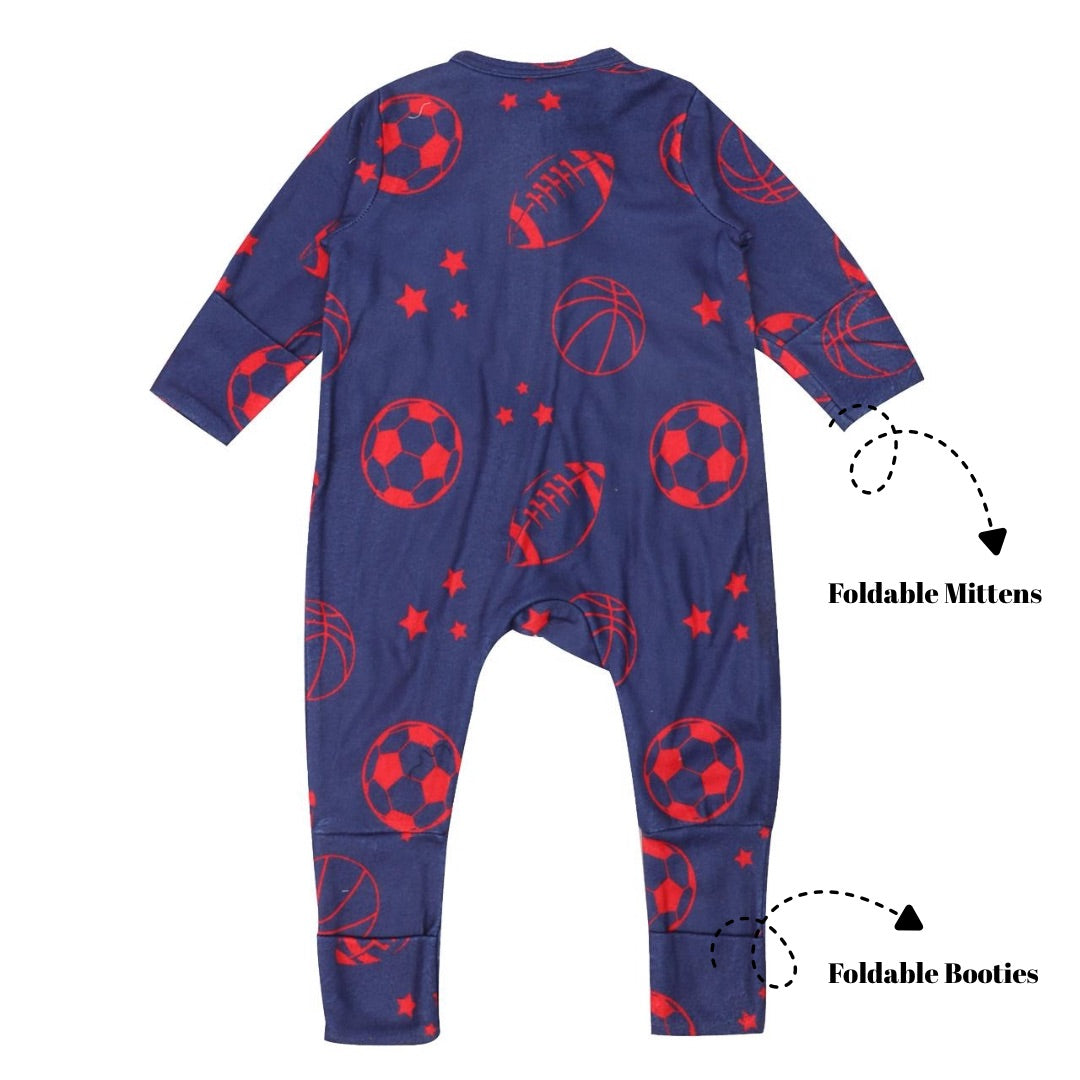 Footie with foldable Mittens & Booties - Blue