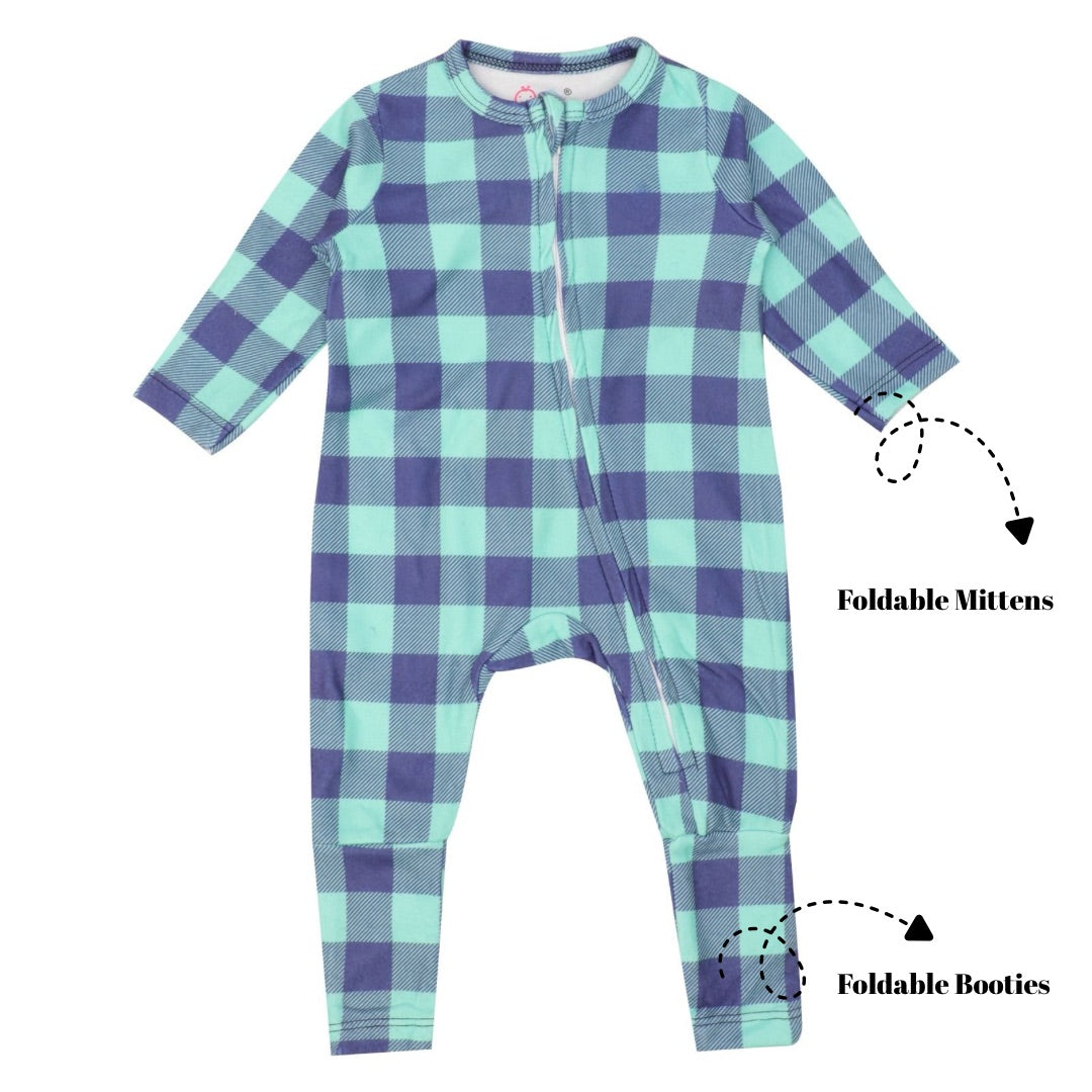 Footie with foldable Mittens & Booties - Blue