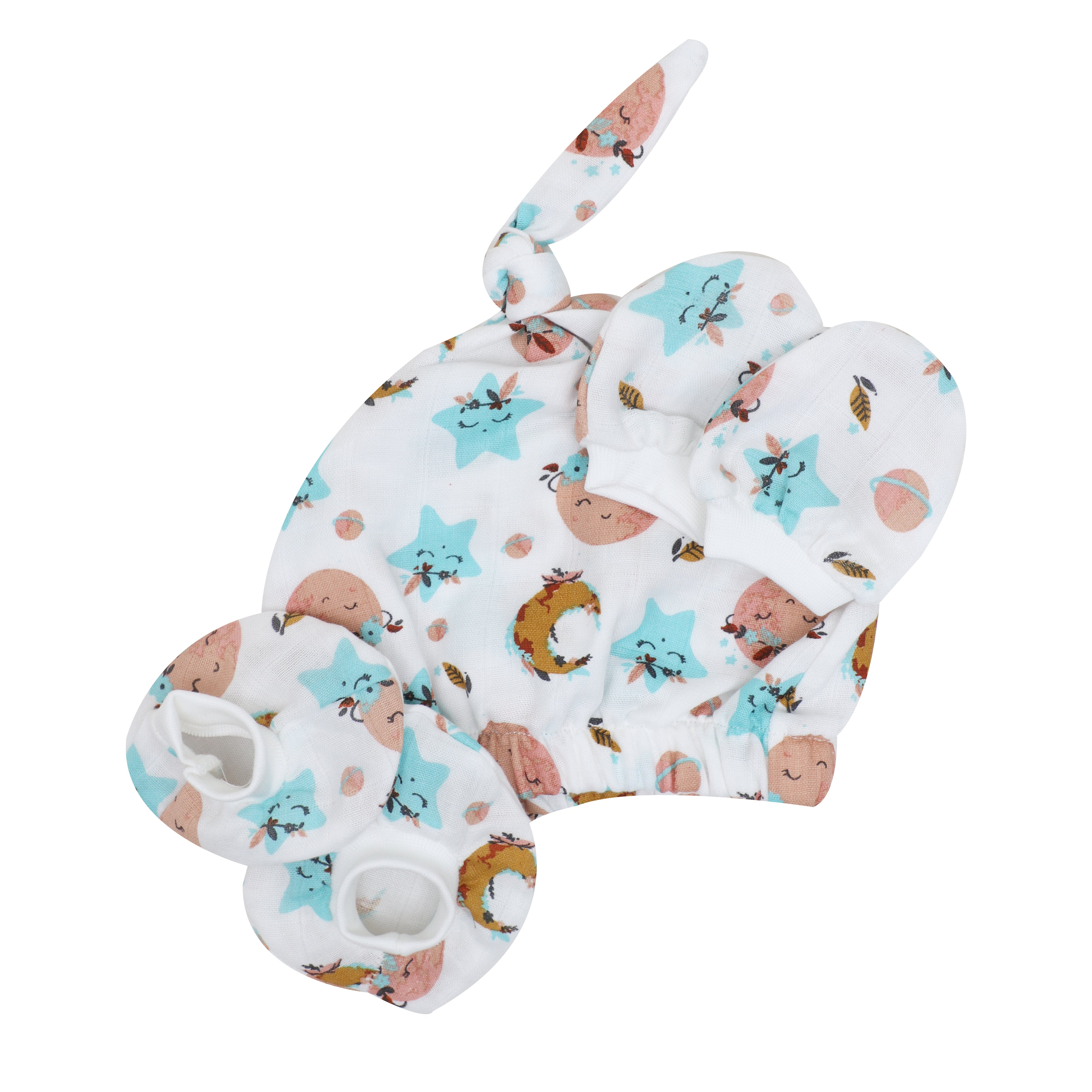 New Muslin Cap Booties & Mittens