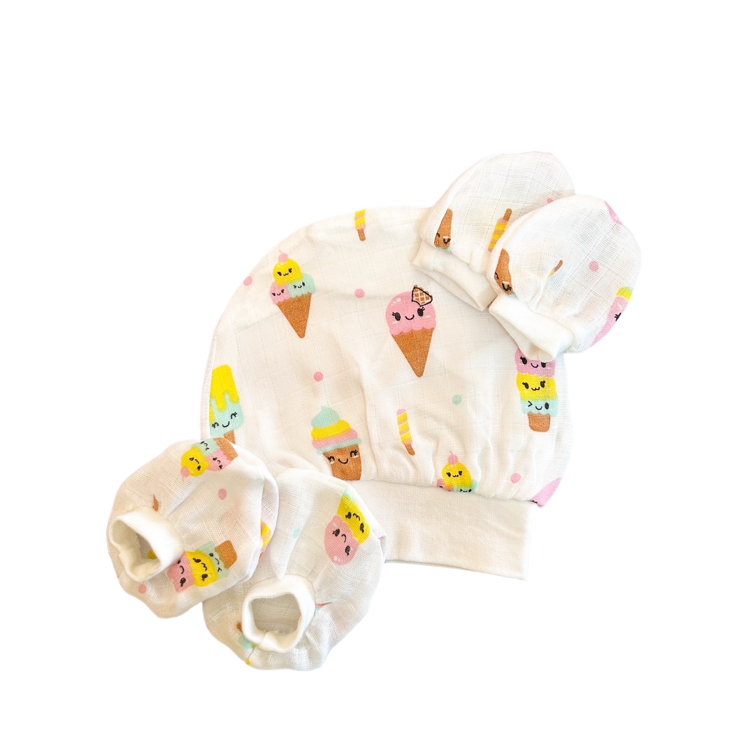 New Muslin Cap Booties & Mittens 2 set
