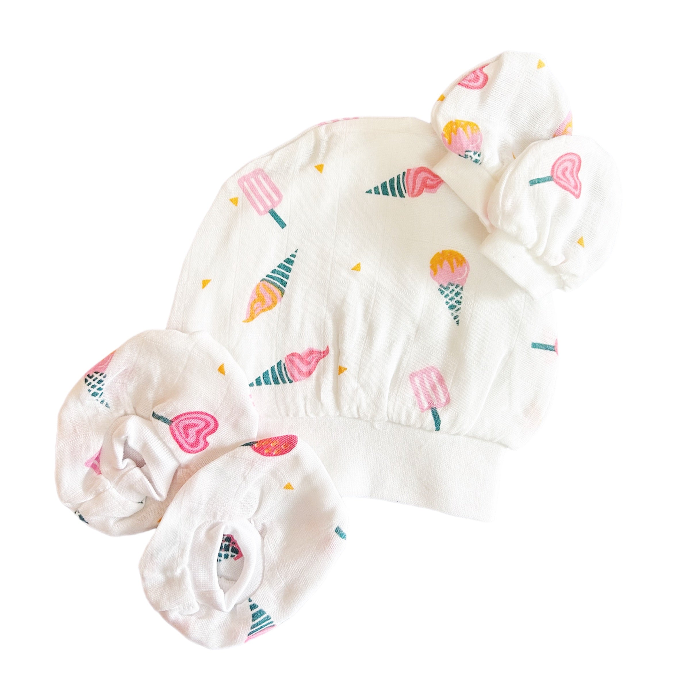 New Muslin Cap Booties & Mittens 2 set