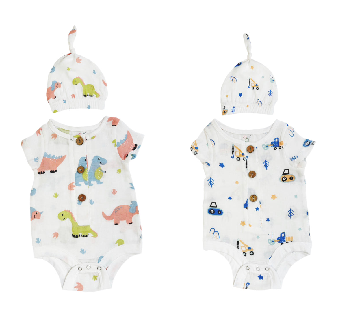 Muslin Bodysuit & Cap - 4 Pack