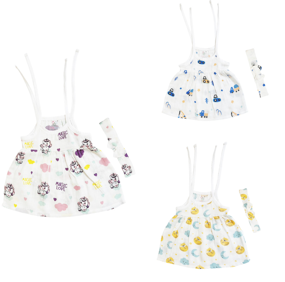 Organic Muslin Frock Jabla With Bow - Pack of 3