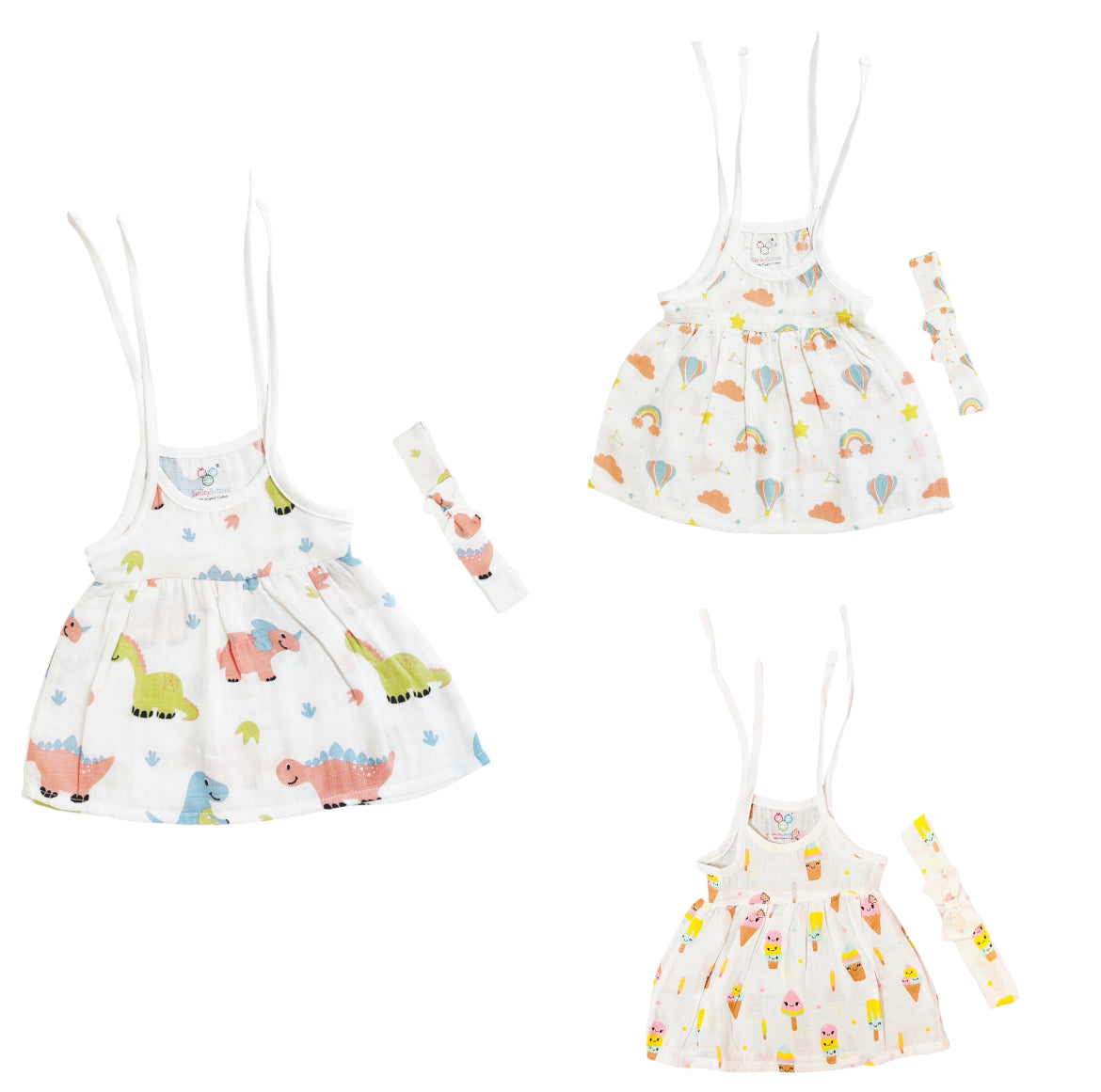 Organic Muslin Frock Jabla With Bow - Pack of 3