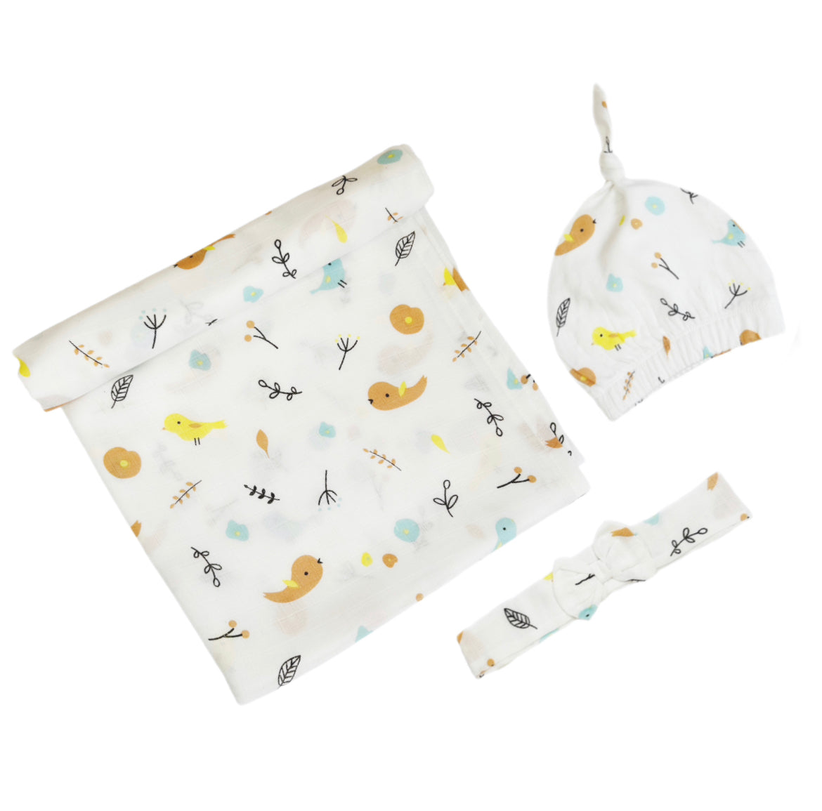 Organic Muslin Towel - Cap/Bow - Bird