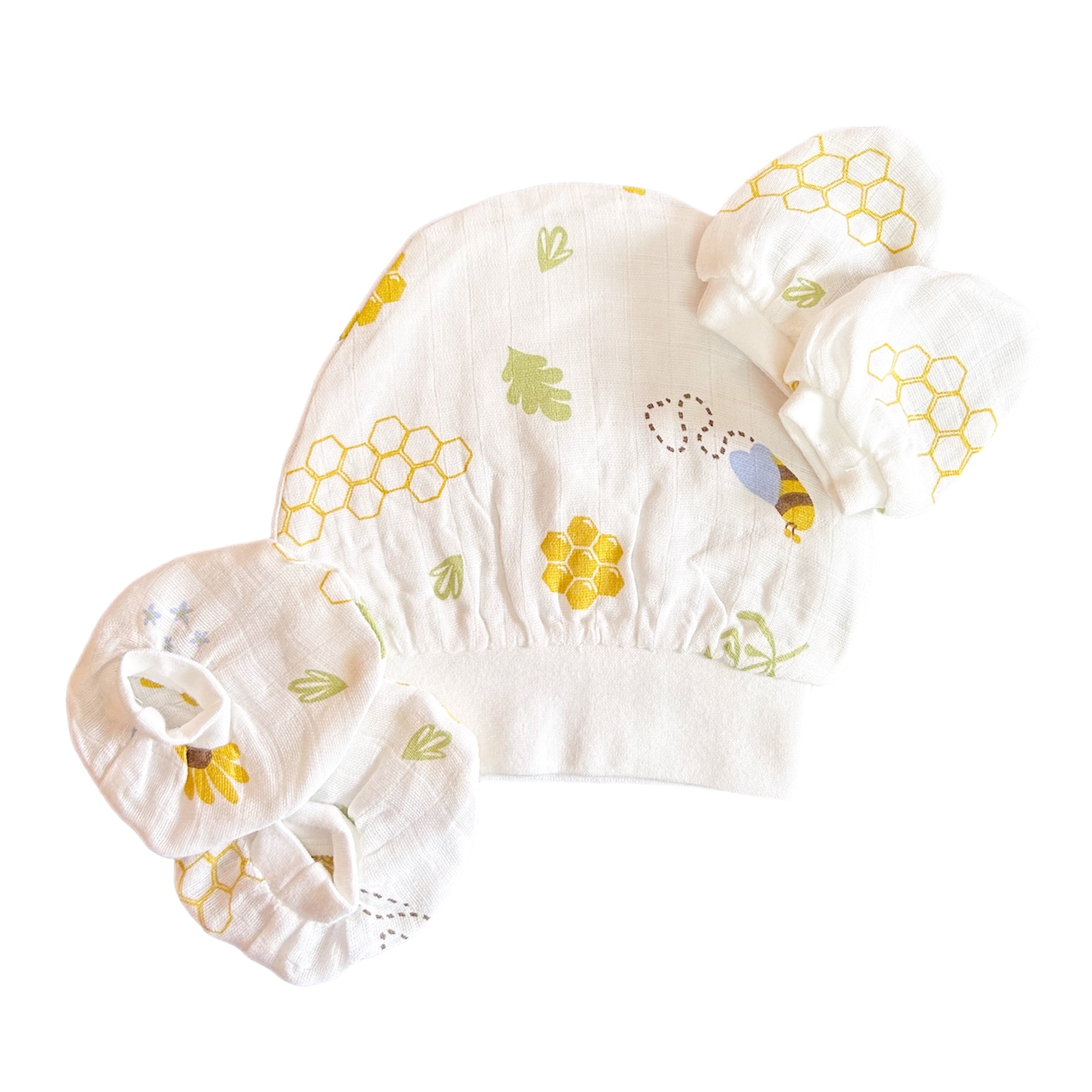 New Muslin Cap Booties & Mittens 2 set