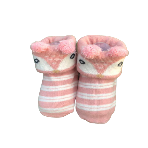 Baby Socks - Peach Pink Bear | Organic Baby Skin Friendly Socks For 0-6 Months Newborn Baby