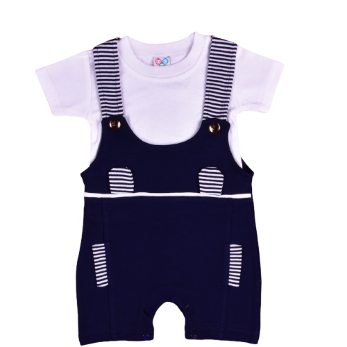 Dungaree - Navy Blue and White | Buy Dungaree Dress For 3-6 Months Baby Boy & Girl | Smiley Buttons