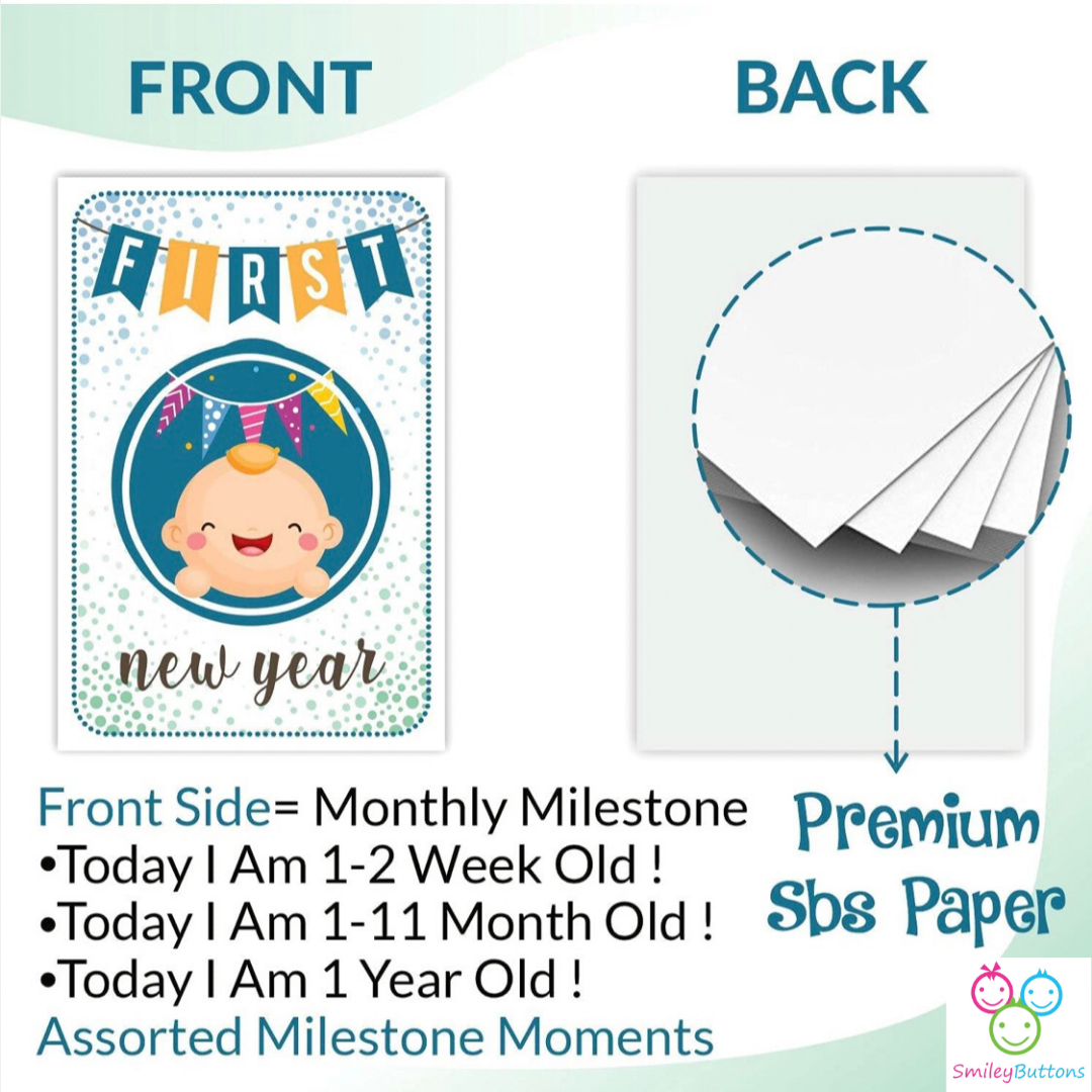 Baby Milestone Cards - Blue | Buy Milestones Monthly Cards For Baby Boy | Smiley Buttons