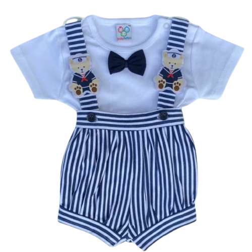 Dungaree - Navy Blue Teddy | Buy Dungaree Dress For 6-9 Months Baby Boy & Girl | Smiley Buttons