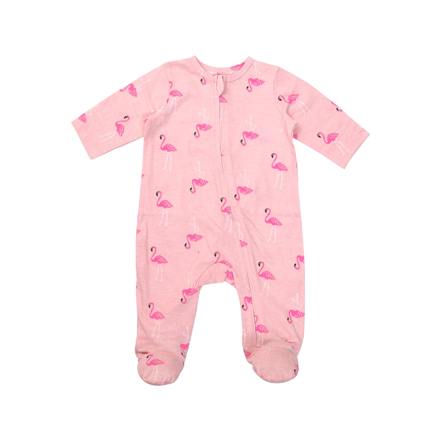 Footie - Flamingo | Zipper Cotton Footie For Infants Baby Boy & Girl | Smiley Buttons