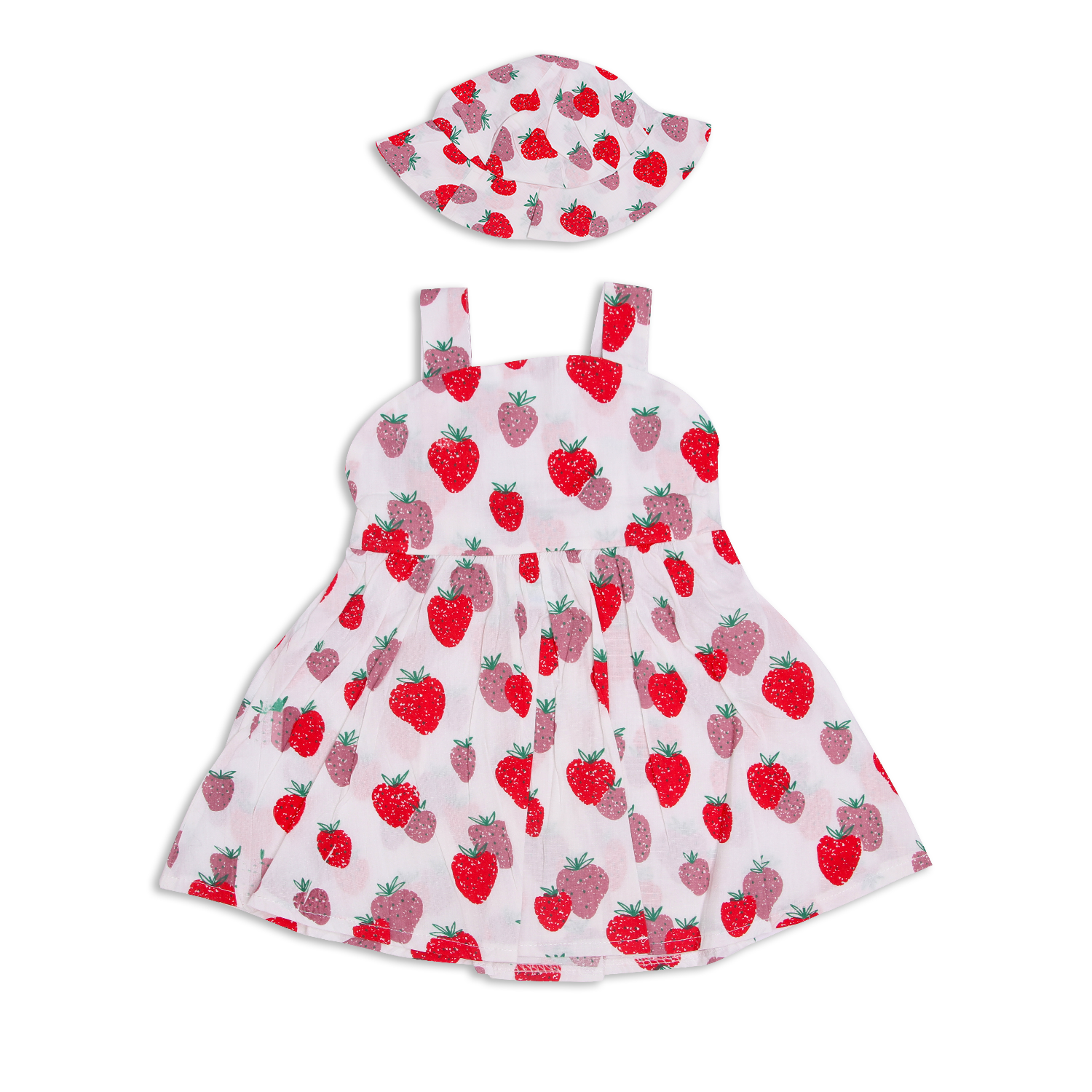 Frock With Cap - Strawberry | 