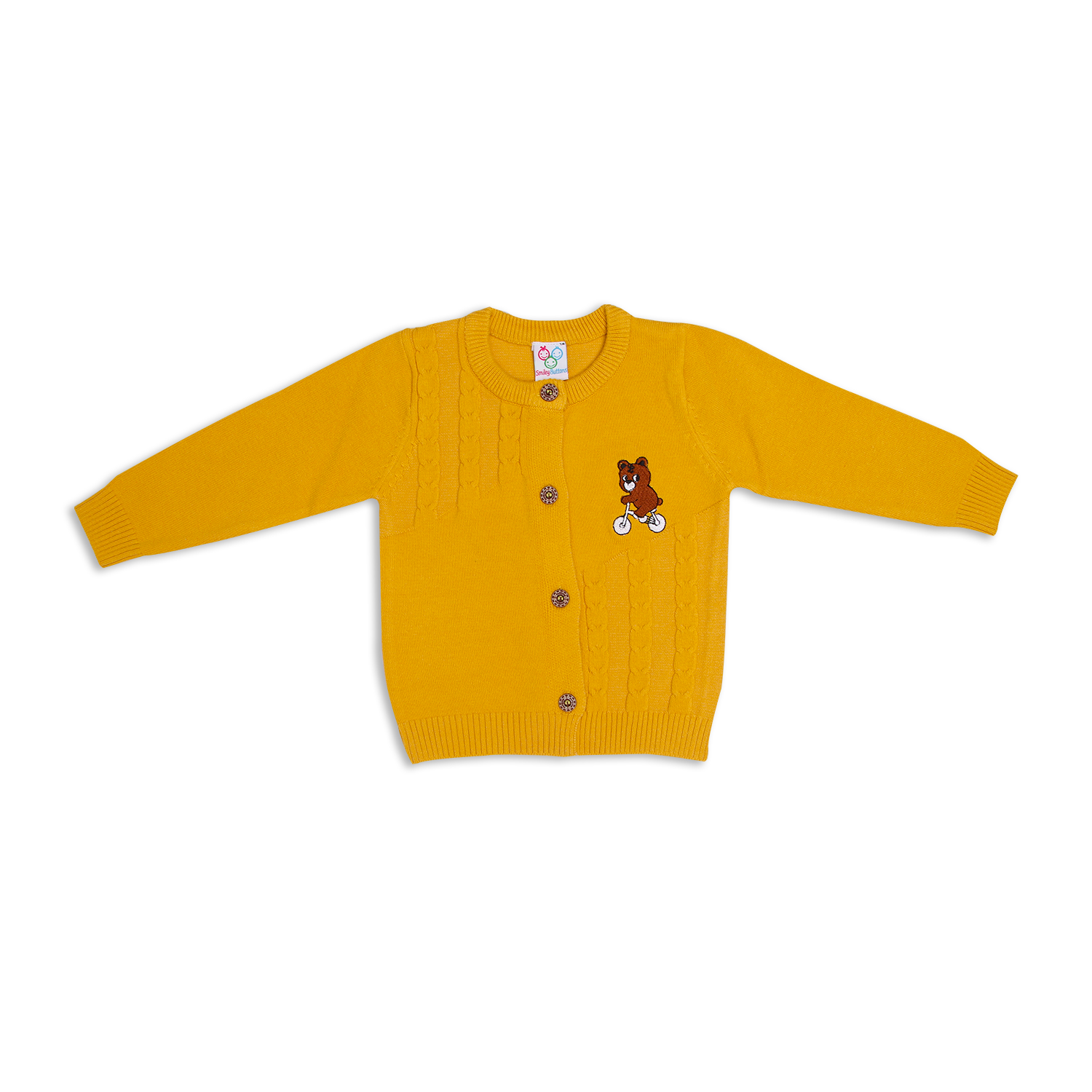 Sweater - Mustard Bear | Buy Cotton Sweater for 18-24 Months Baby Boys & Girls | Smiley Buttons