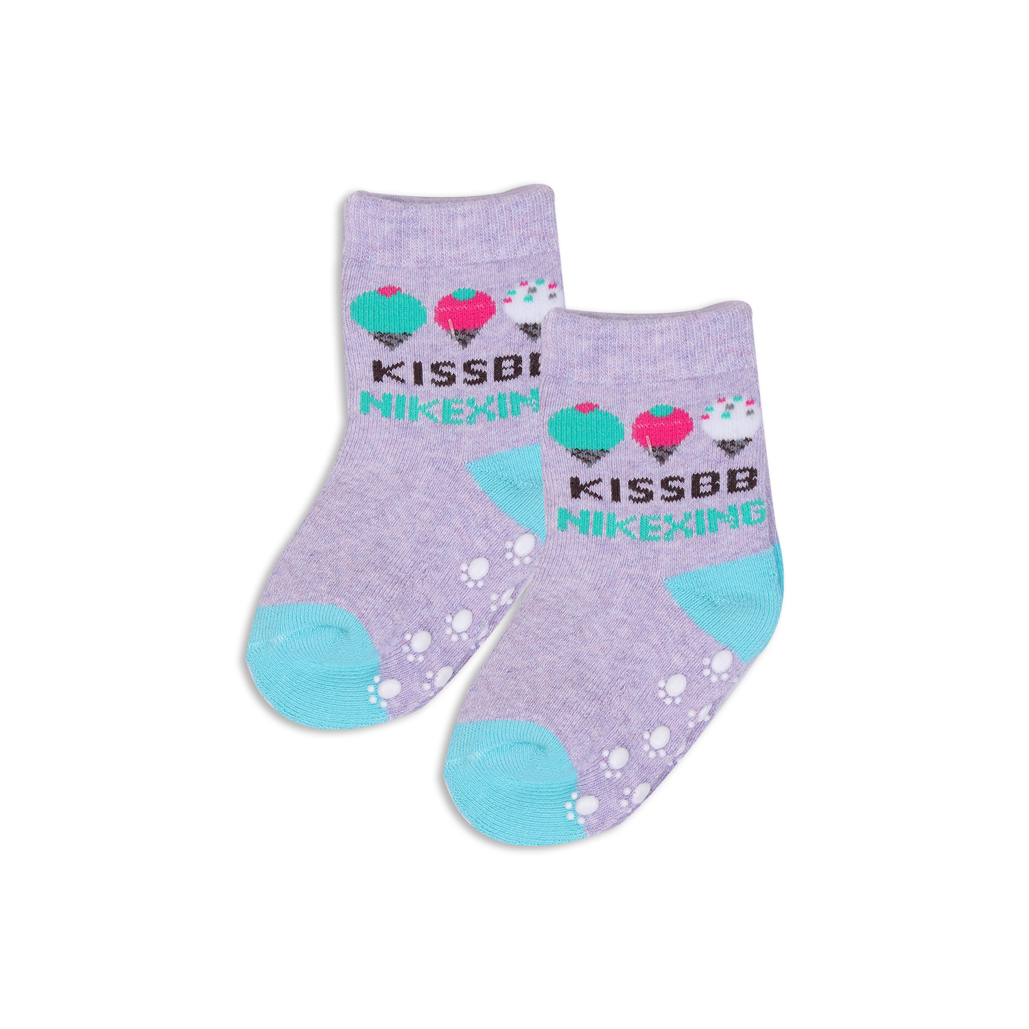 Baby Socks - Kiss Grey | Socks For 0-6 Months Baby Girl | Smiley Buttons