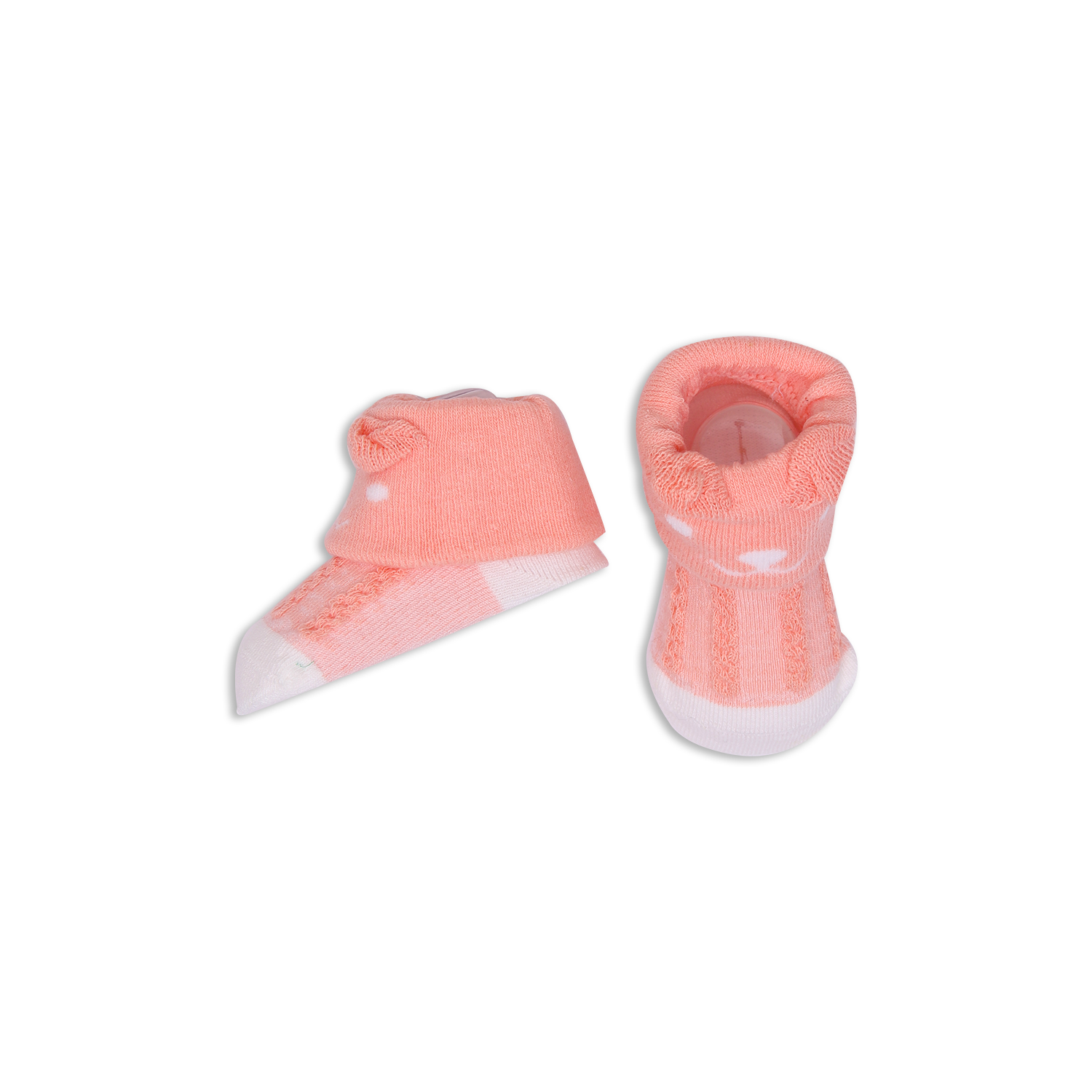 Baby Socks - Peach Bear | 100% Cotton Socks For 0-6 Months Baby Girl | Smiley Buttons