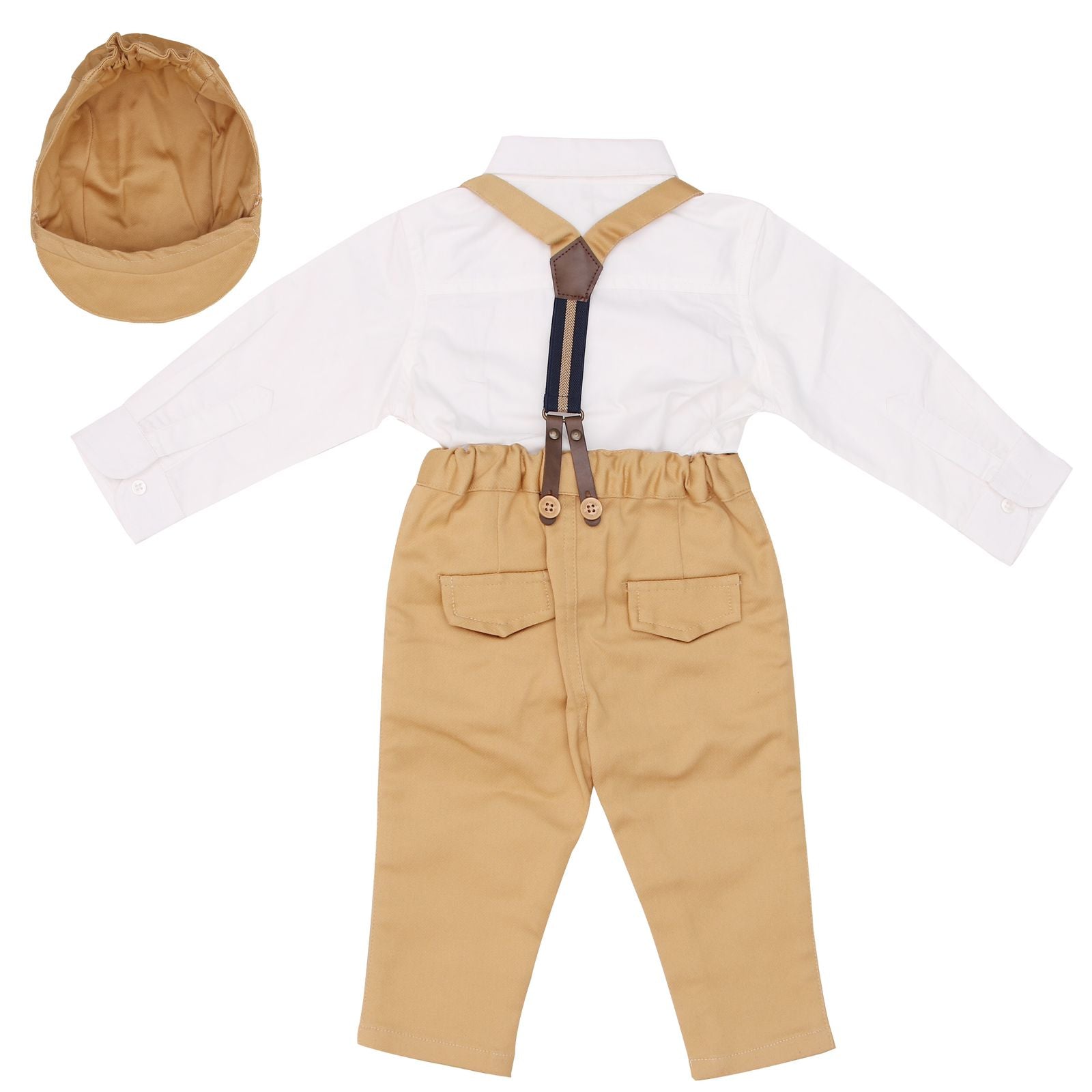 SALE Cotton Suspender Pant Set With Cap Khaki