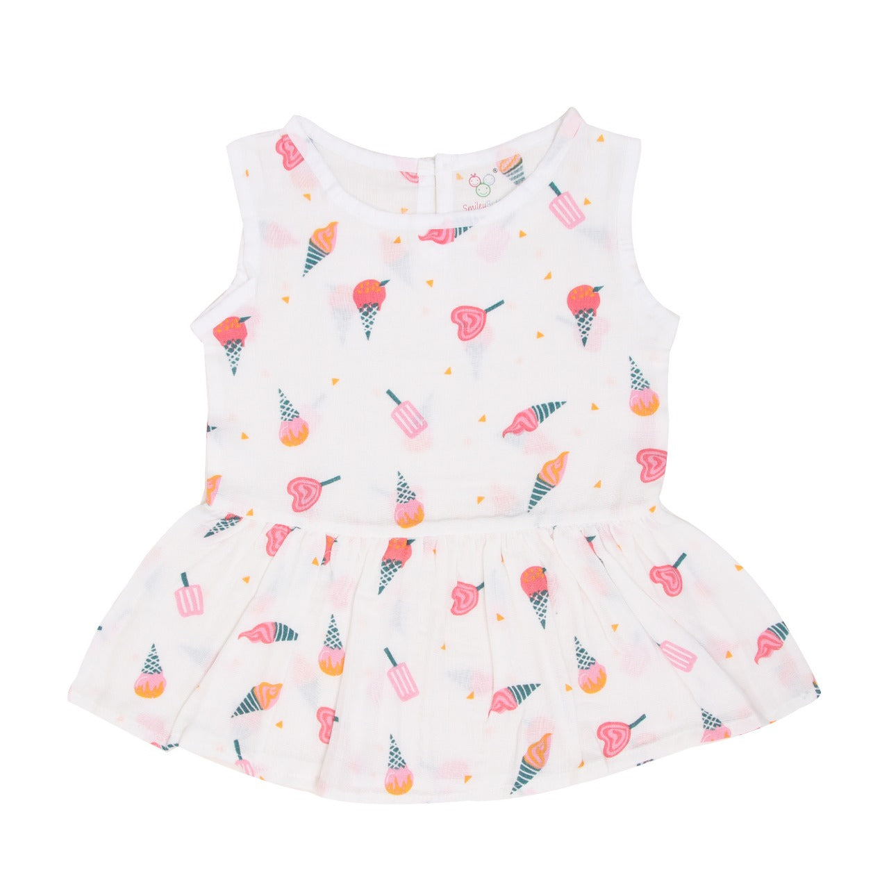 Organic Muslin Baby Frock - Lollipop | Essential Muslin Dresses For Newborn Baby Girl | Smiley Buttons