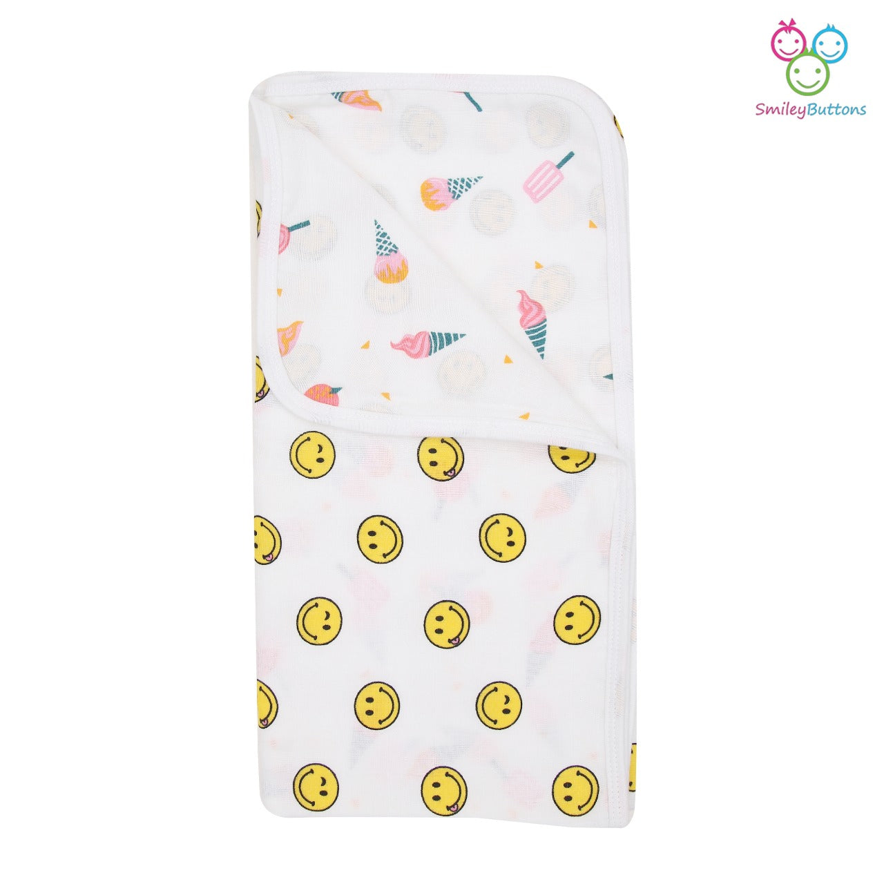 2 Layer Organic Muslin Reversible Blanket - Smiley & Lollipop | Buy Baby Blanket & Swaddle For Newborn Baby Boy & Girl |Smiley Buttons