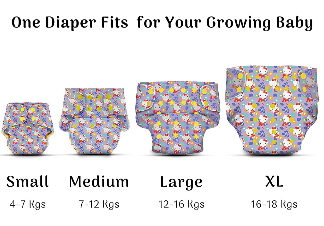 Reusable Cloth Diaper - Kitty | Buy Free Size Reusable Cotton Diaper For Baby & Toddler | Smiley Buttons