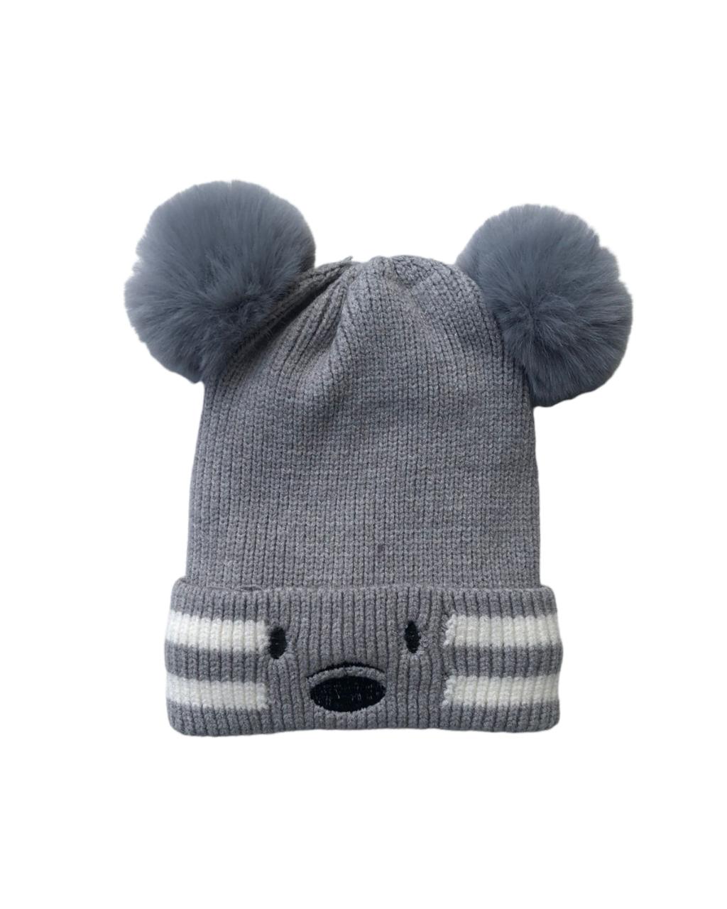 Woolen Cap - Teddy Grey | Buy Woolen Caps for Baby Girls Online | Smiley Buttons