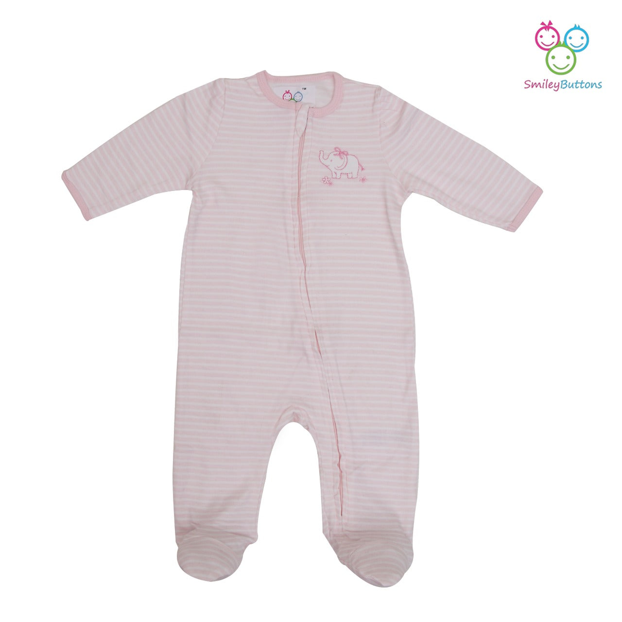 Footie - Elephant Stripes | Striped Printed Cotton Footie For Newborn Baby | Smiley Buttons