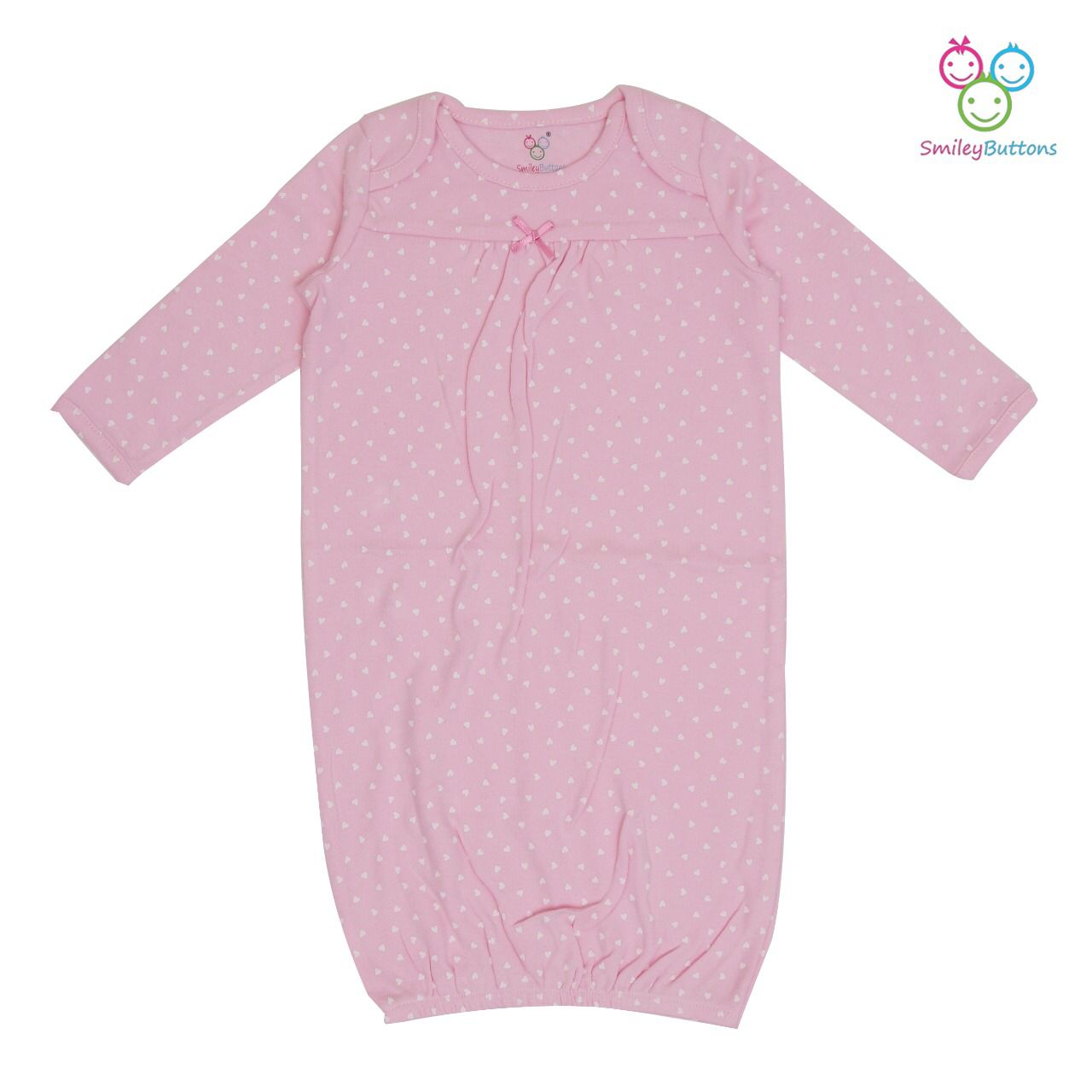 Sleeping Gown - Heart | Cotton Sleeping Gown For Newborn Baby Boy & Girl | Smiley Buttons
