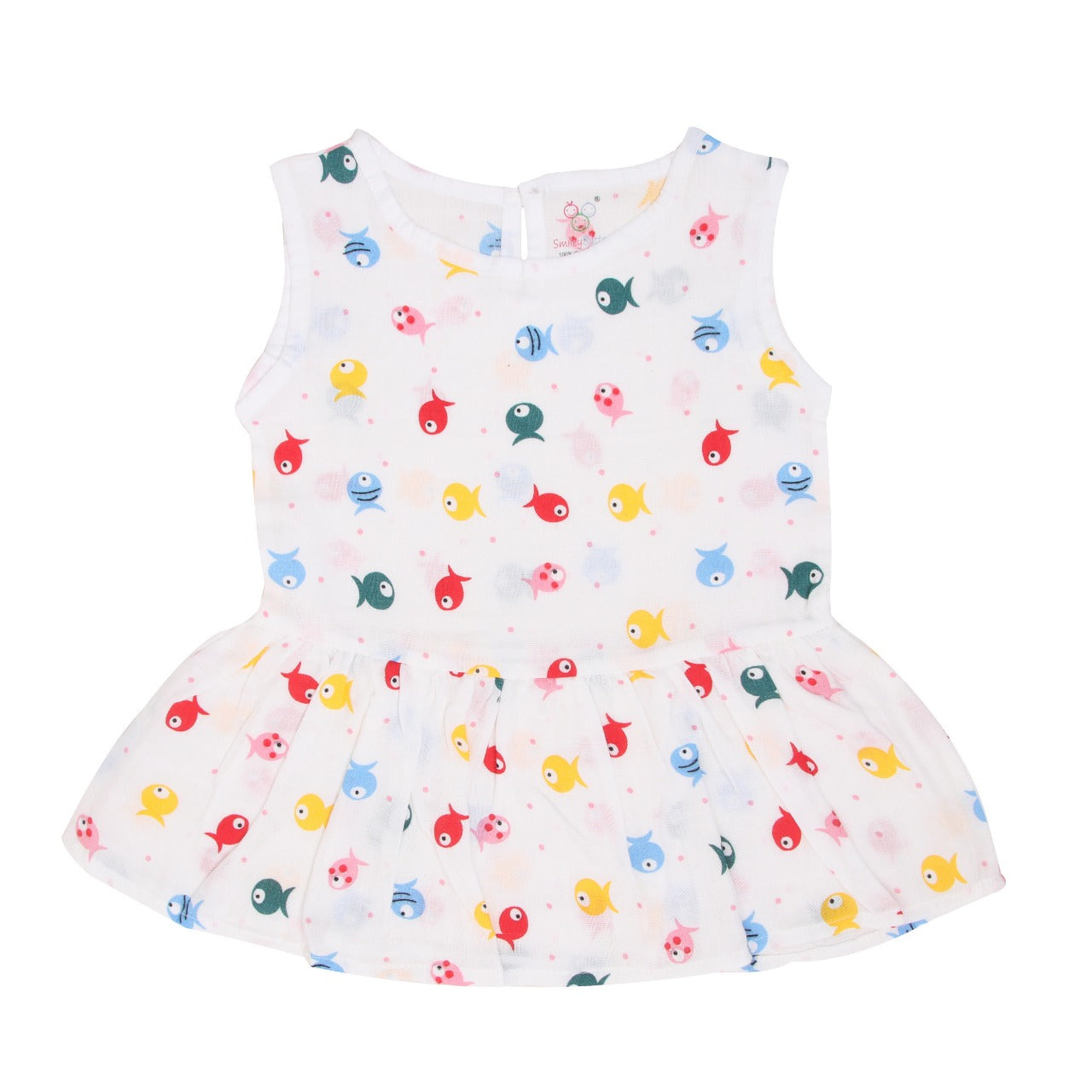 Organic Muslin Baby Frock - Fish | Essential Muslin Dresses For Newborn Baby Girl | Smiley Buttons