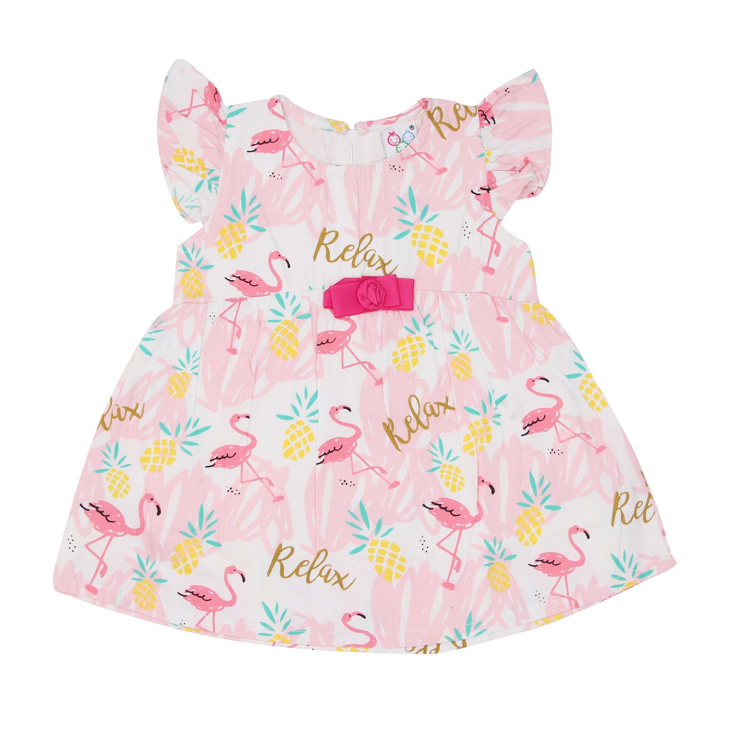 Frock - Pink Flamingo | Buy 100% Cotton Frocks For Newborn Baby Girl Online | Smiley Buttons