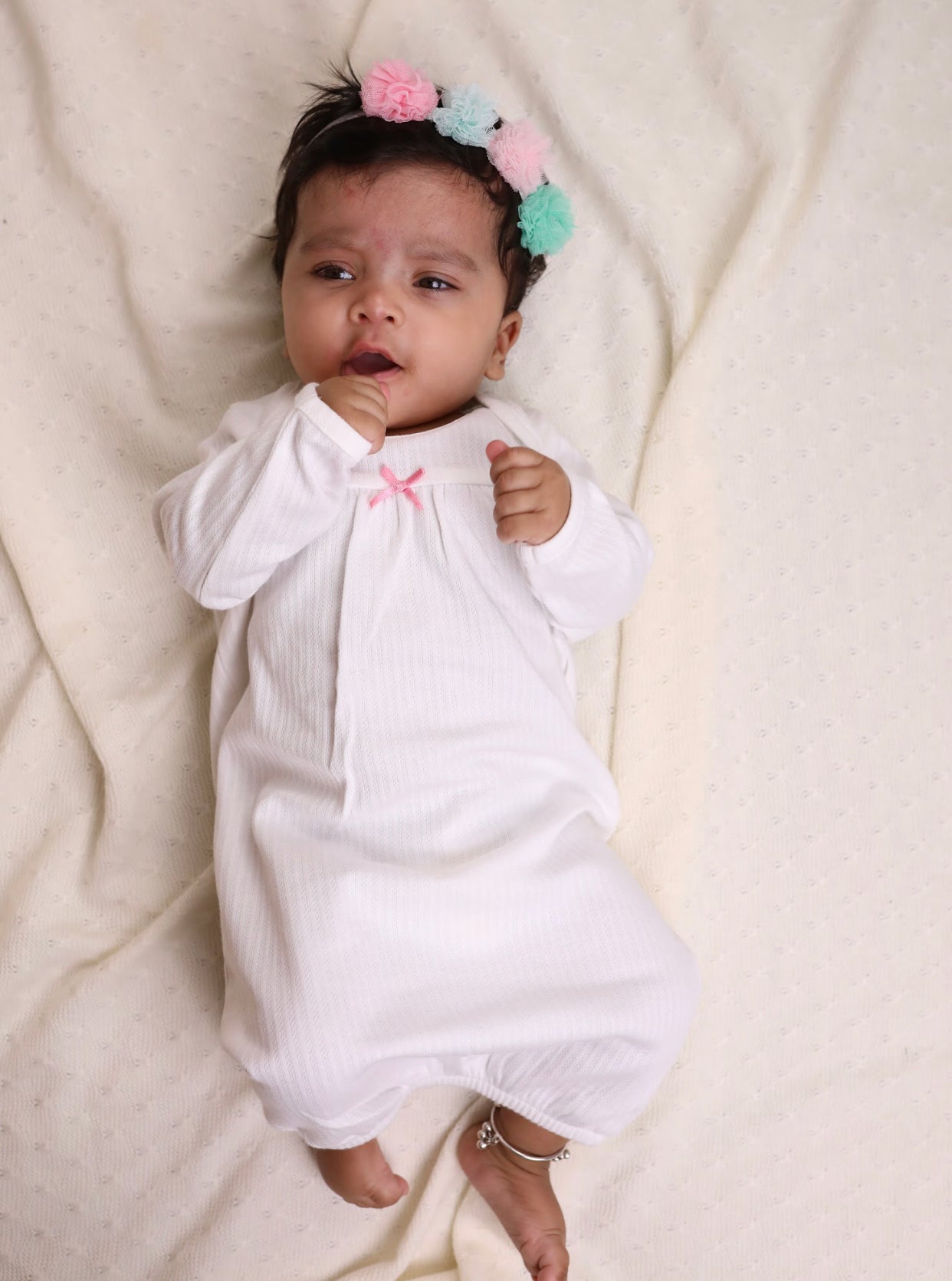 Sleeping Gown- White | Cotton Sleeping Gown For Infant Baby Boy & Girl | Smiley Buttons