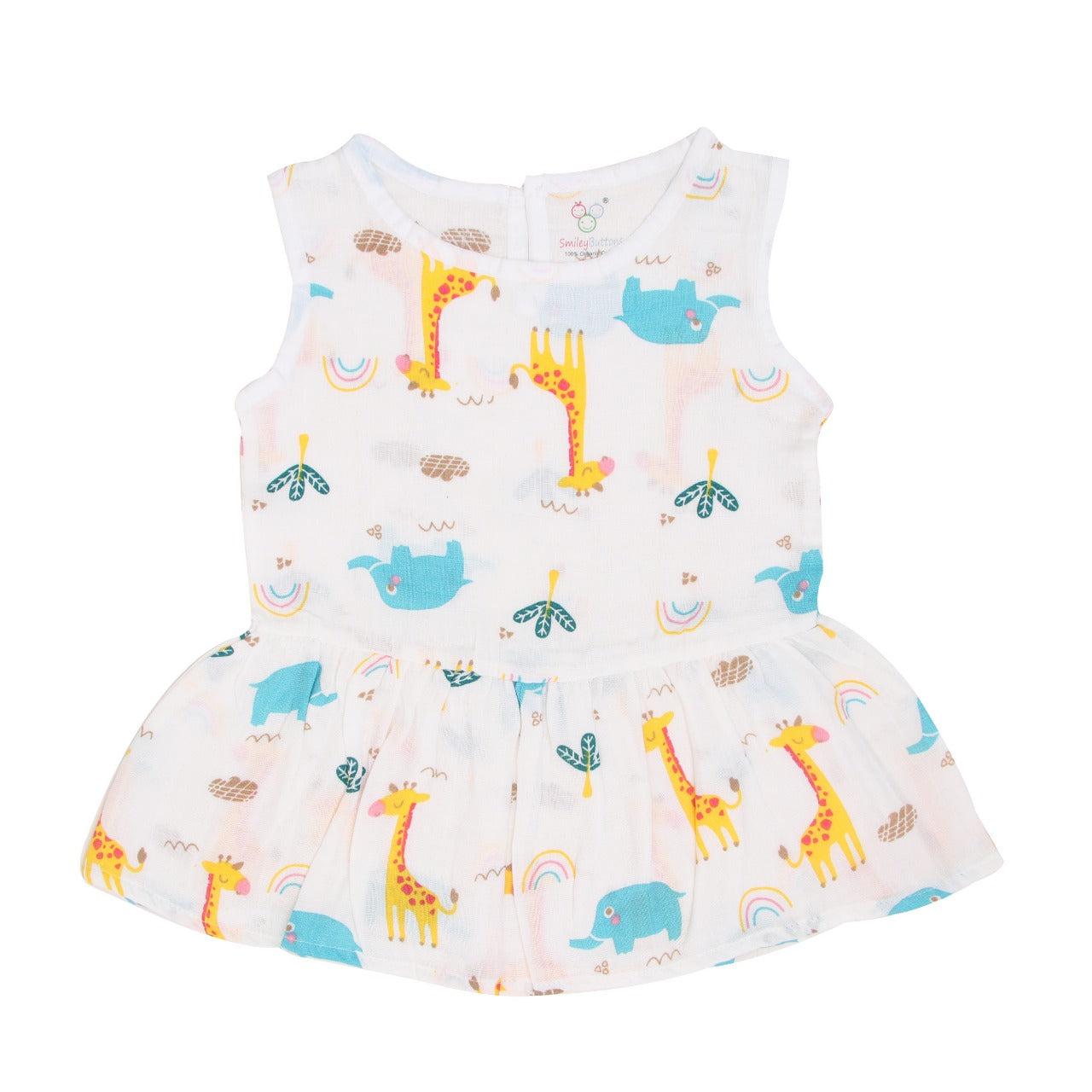 Organic Muslin Baby Frock - Pack of 4 | Essential Muslin Dresses For Newborn Baby Girl | Smiley Buttons